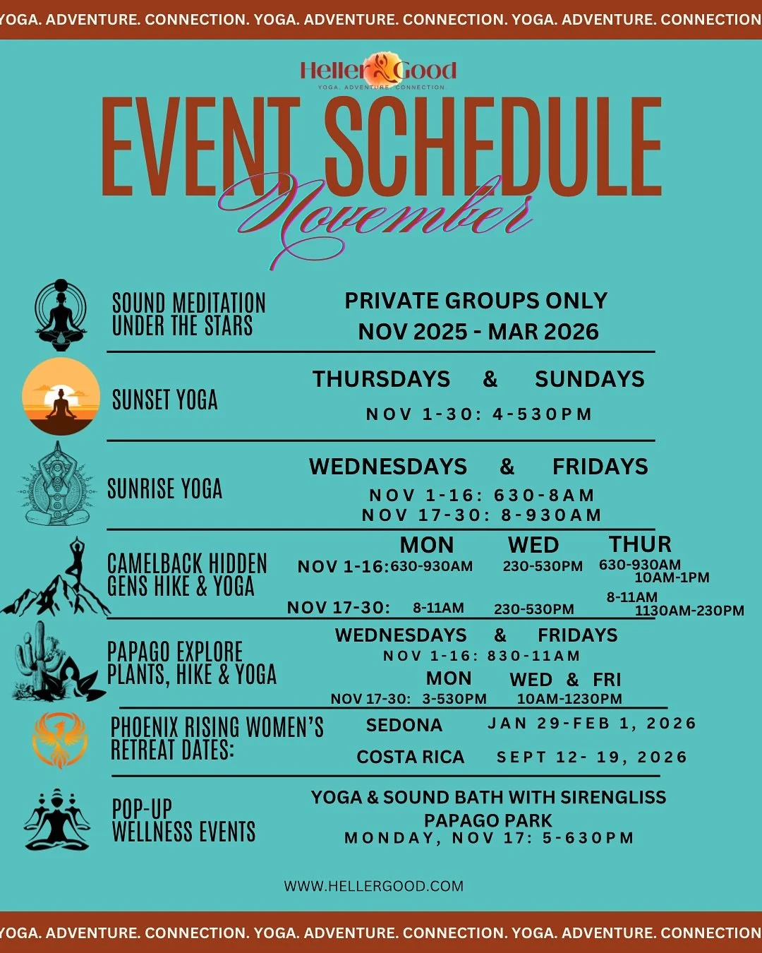 If you&rsquo;ve been craving connection, calm, and desert magic&hellip; this month&rsquo;s Heller Good experiences were made for you. 🌄

🍁 November 🍁

Cooler temps, golden skies, and the perfect time to move, breathe, and connect in Arizona. 

Joi