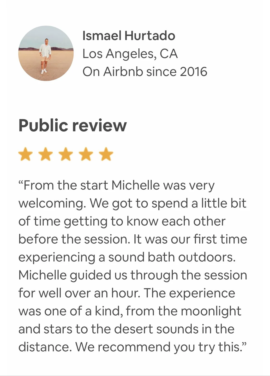 Sound Meditation under the Stars with Heller Good. From the start, Michelle was very welcoming. We got to spend a little bit of time getting to know each other before the session. It was our first time experiencing a Sound Bath outdoors. Michelle gui