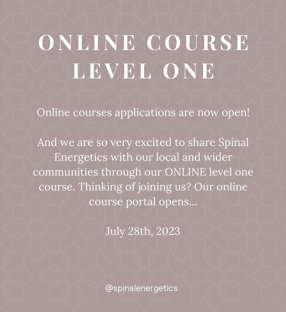 Our Spinal Energetics level one
ONLINE course is here! 🚨 

Our ONLINE level one Spinal Energetics course is designed for individuals already working or practising within the wellness space, who are ready to expand their abilities by becoming a Spina