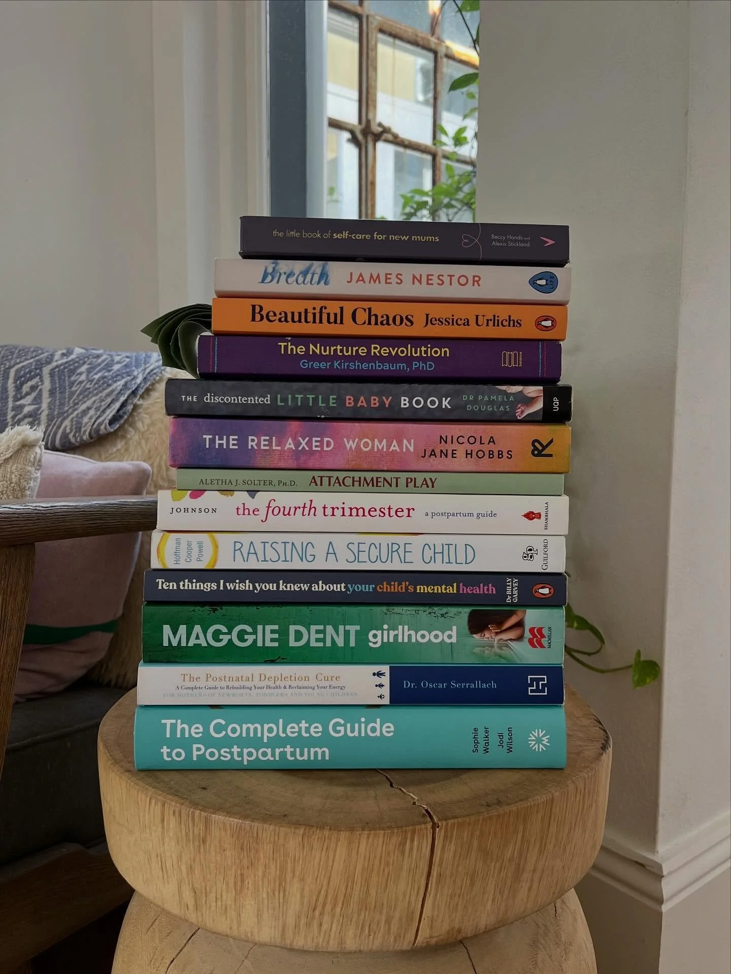 At a friend&rsquo;s lunch over the holidays, we were each asked what our partner had too much of.
Ben, without hesitation: &ldquo;Books on parenting and motherhood.&rdquo;
It's probably true. But is there really such a thing? 😅📚

The stack in this 