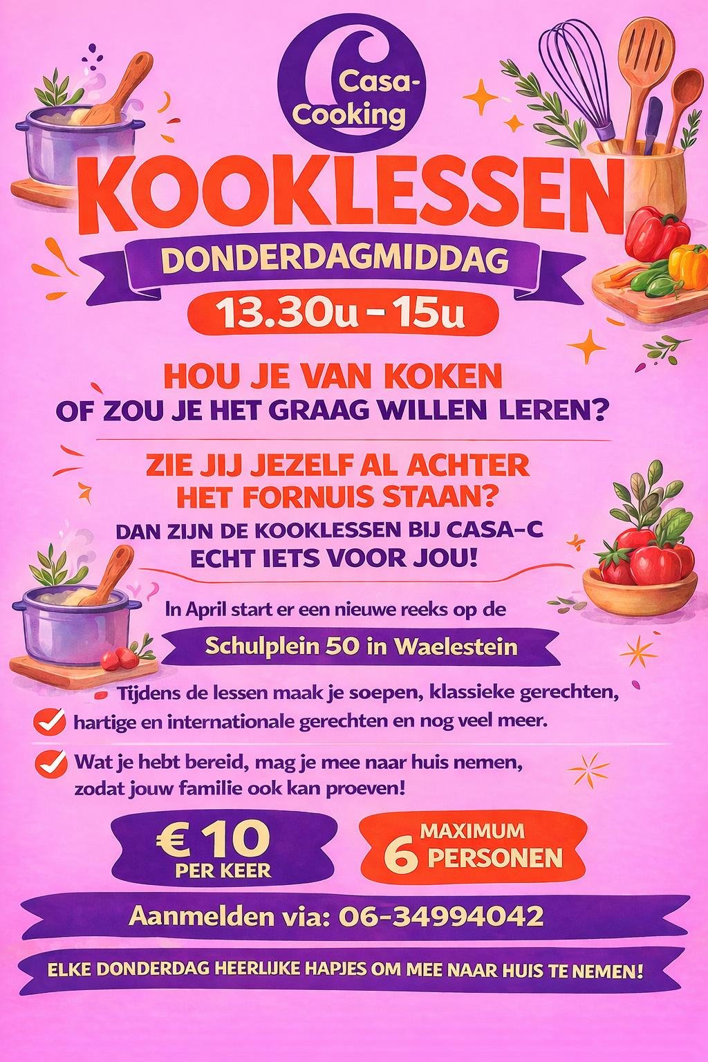 Kooklessen op donderdagmiddag