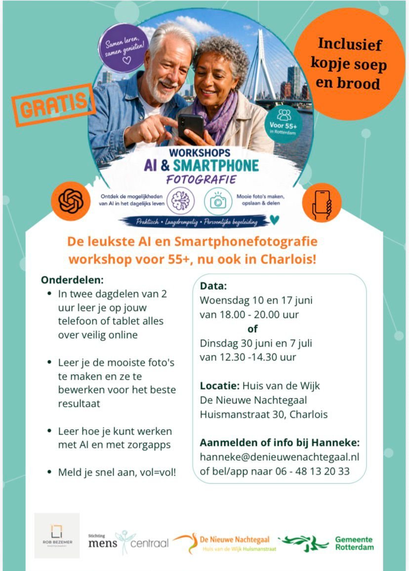 Gratis workshop AI &amp; Smartphonefotografie voor 55+