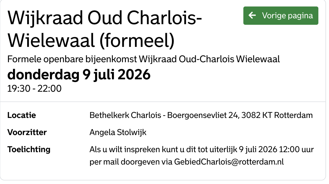 🏛️ Openbare bijeenkomst Wijkraad Oud-Charlois & Wielewaal