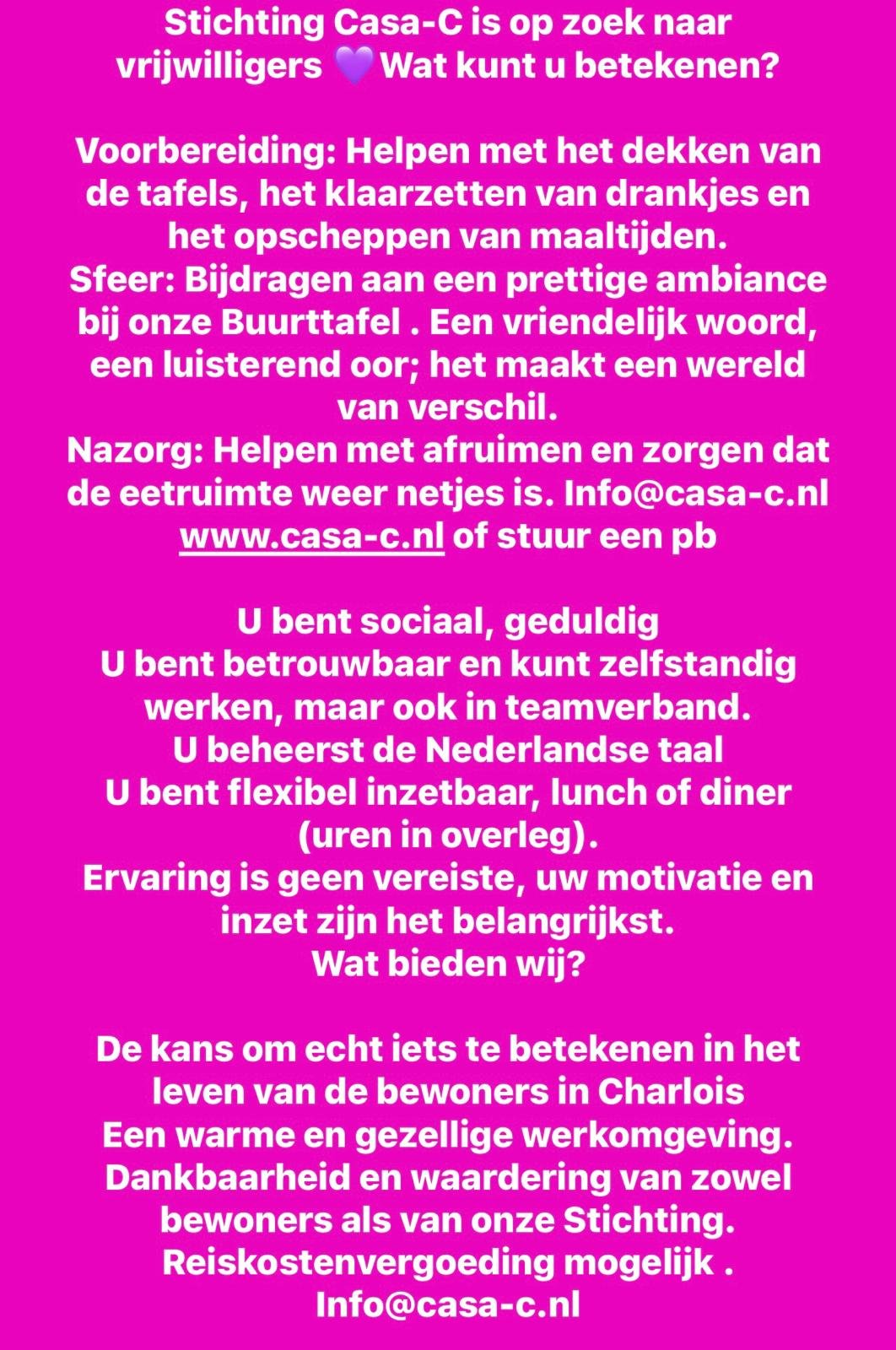 Vrijwilligers gezocht voor de Buurttafel van CASA-C!