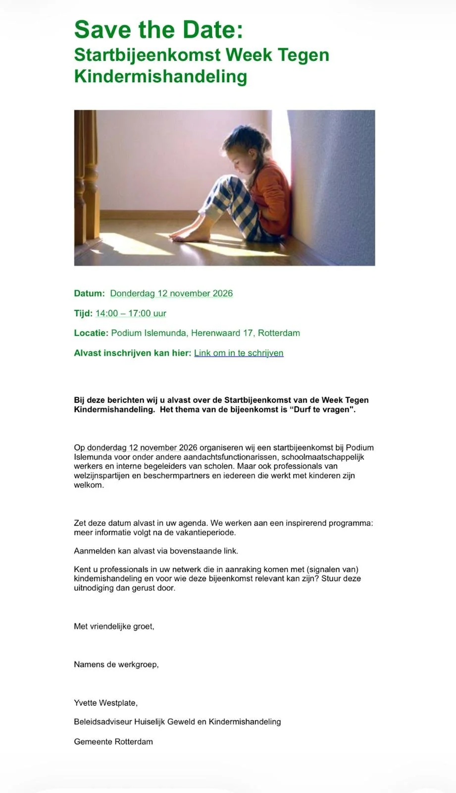 Startbijeenkomst Week Tegen Kindermishandeling