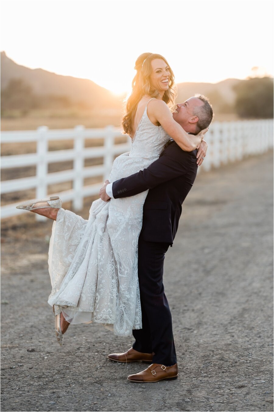 Bride and groom portraits at golden hour