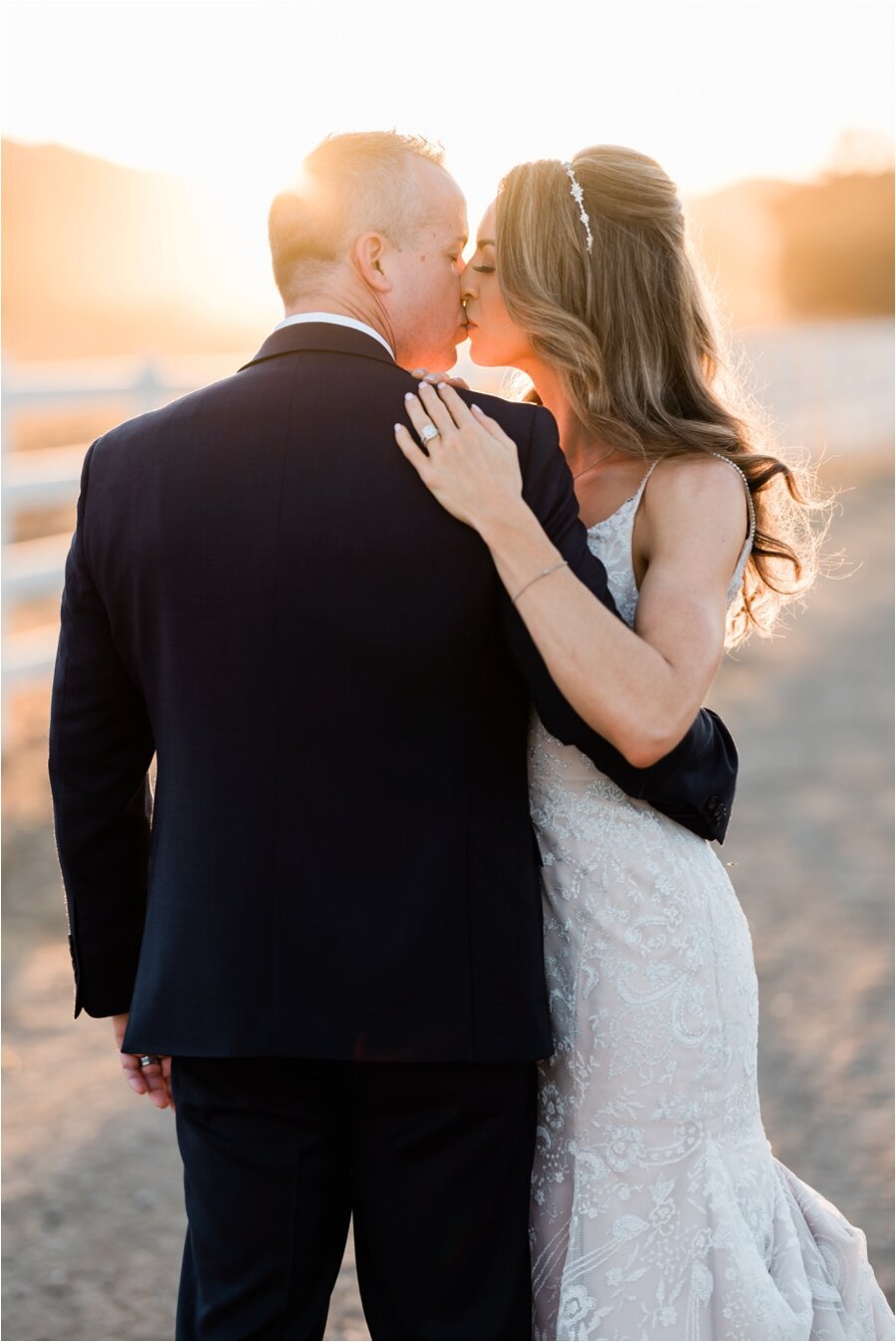 Sunset bride and groom portraits at Epona Estate Vineyard wedding