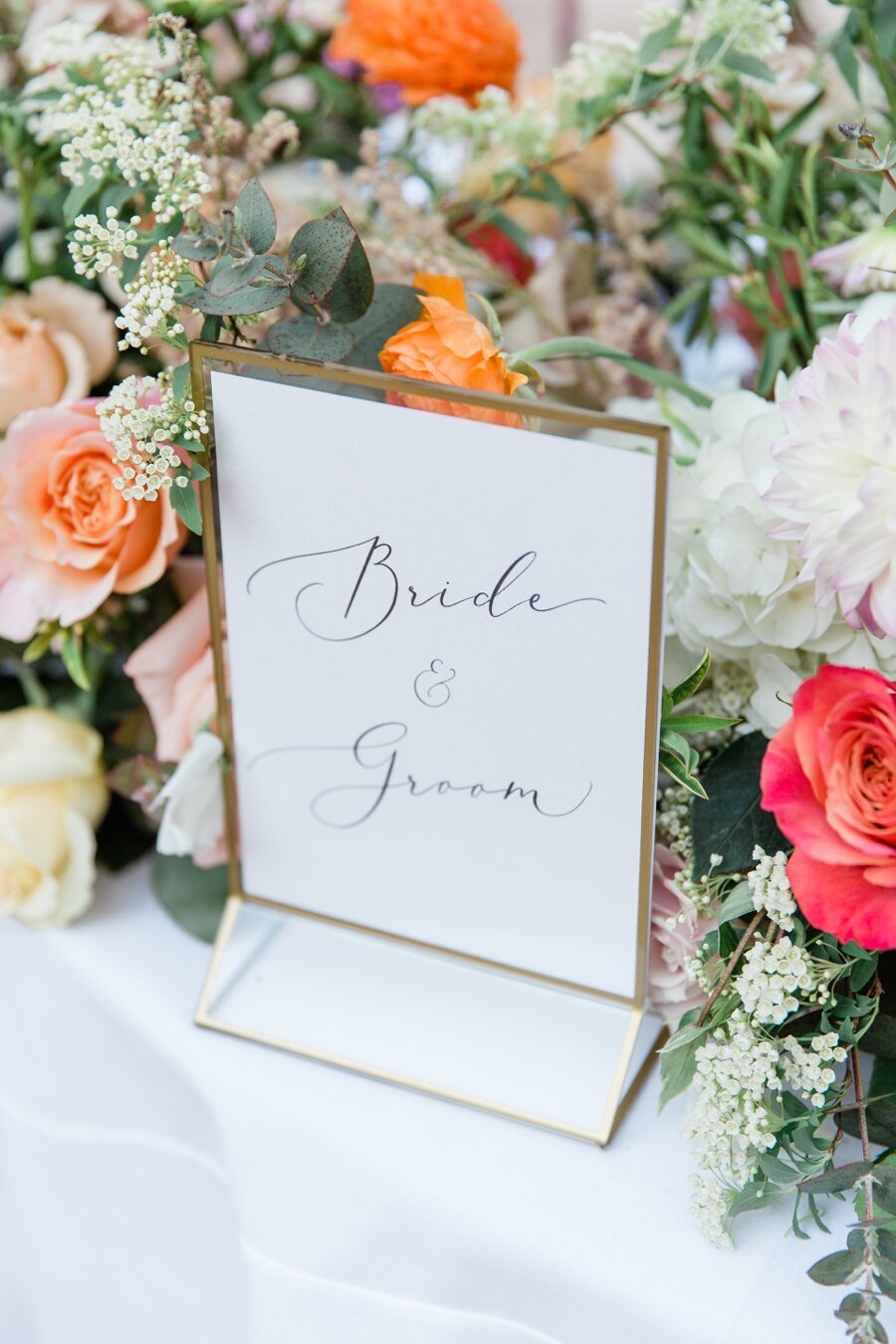 bride and groom table sign