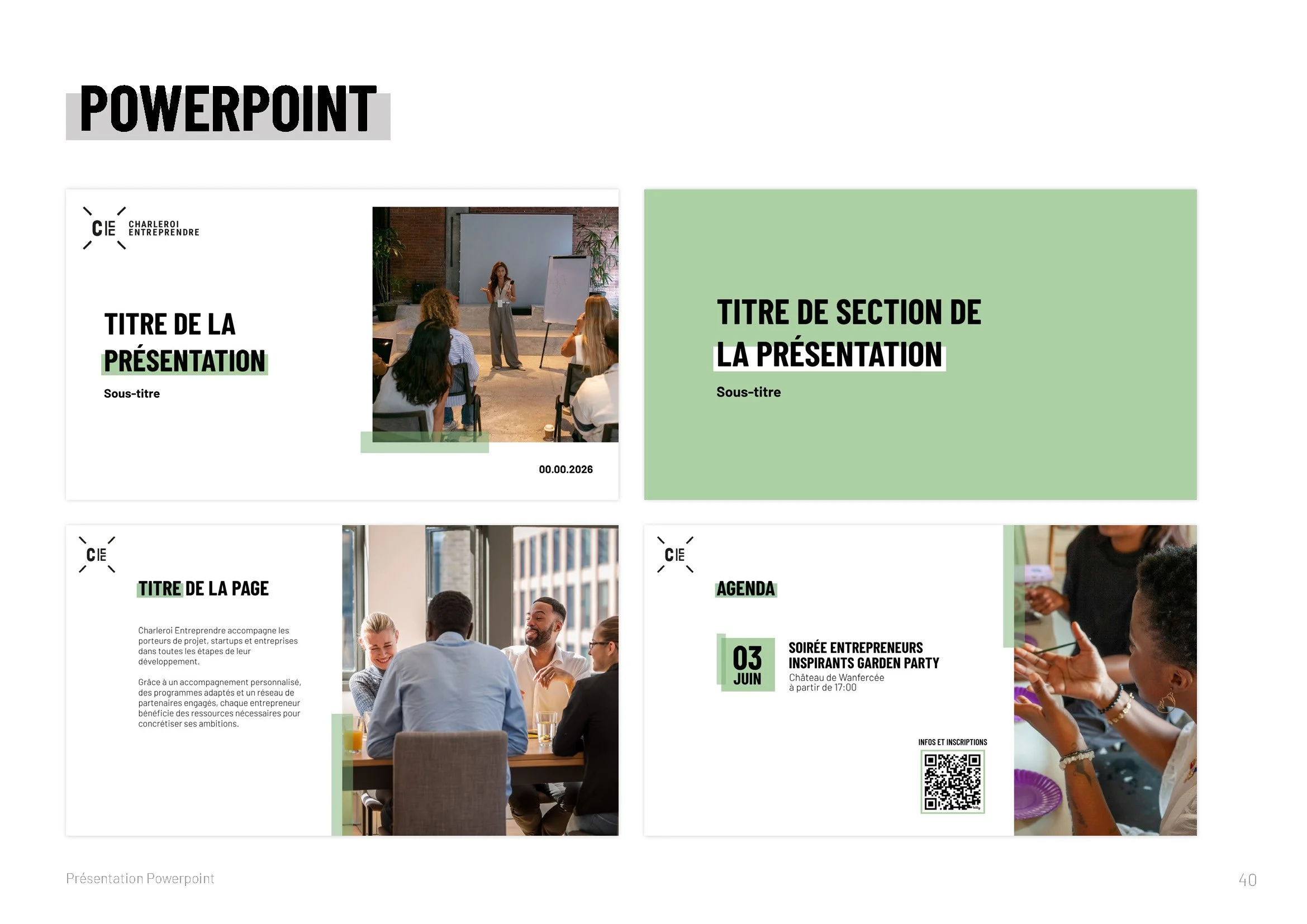 Modèle PowerPoint officiel de Charleroi Entreprendre créé par le studio Octopus