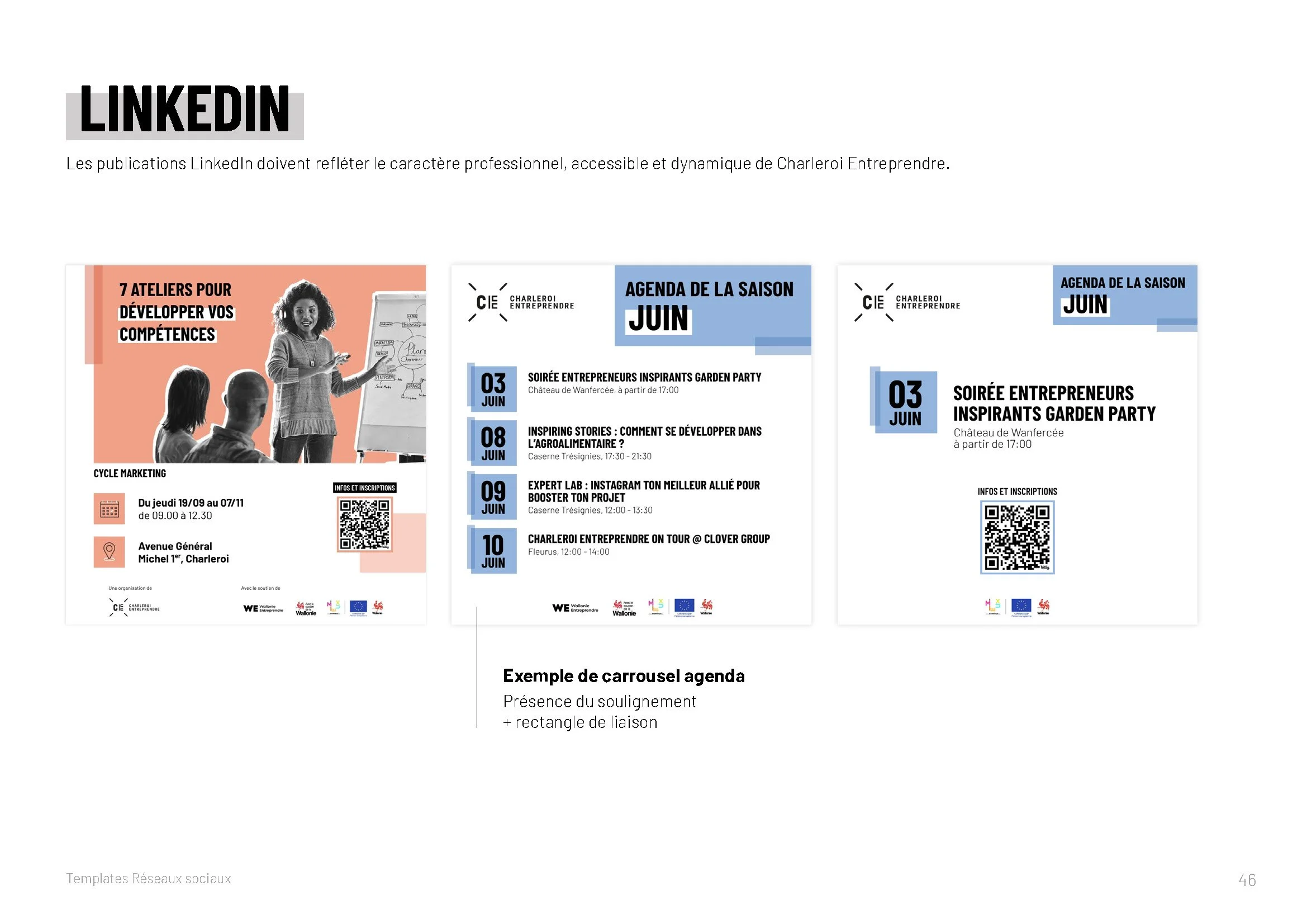 Template Canva de carrousel LinkedIn conçu pour Charleroi Entreprendre