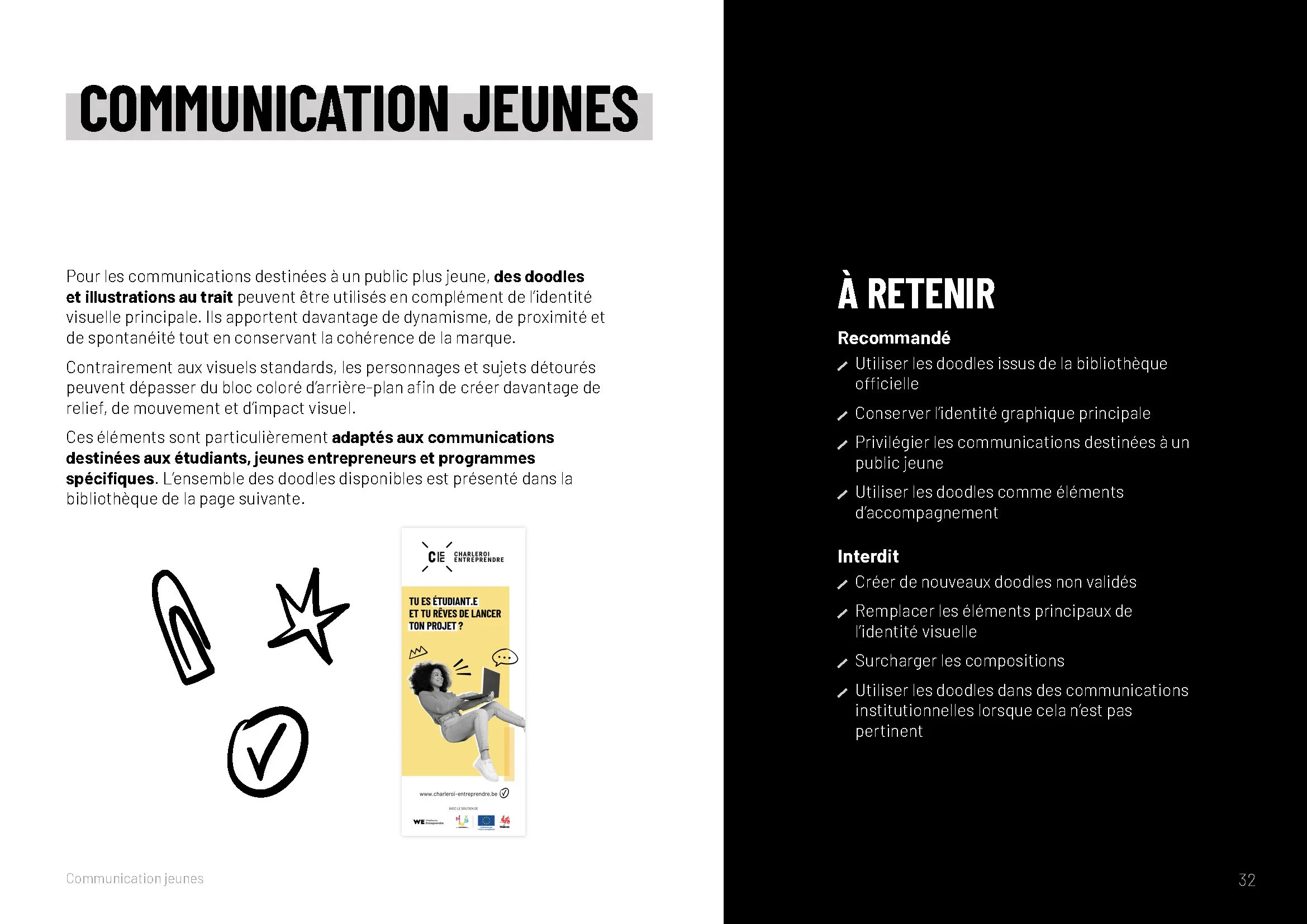 Doodles et illustrations au trait pour les communications destinées aux jeunes entrepreneurs