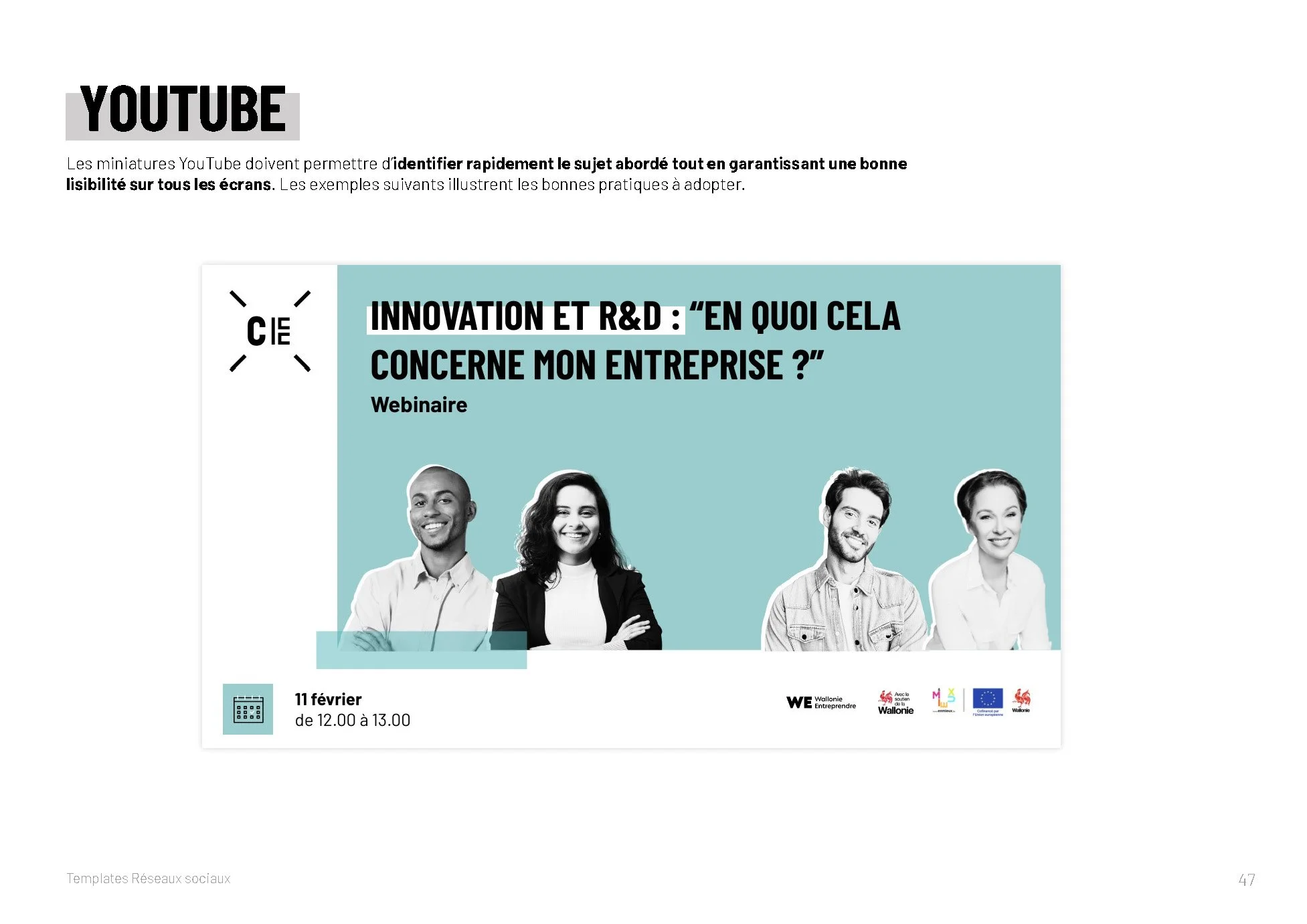 Miniatures YouTube Charleroi Entreprendre, lisibles sur tous les écrans