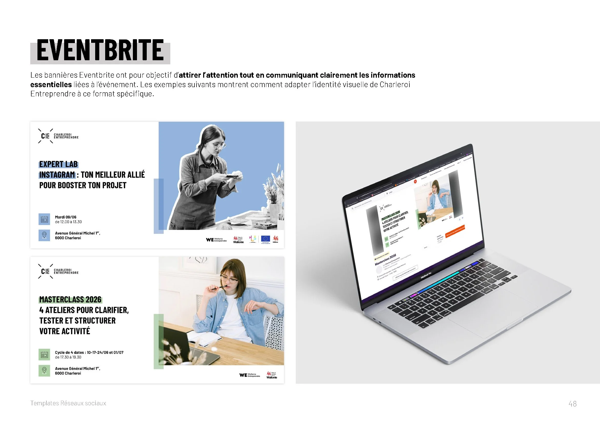 Bannière d'événement Eventbrite aux couleurs de l'identité Charleroi Entreprendre