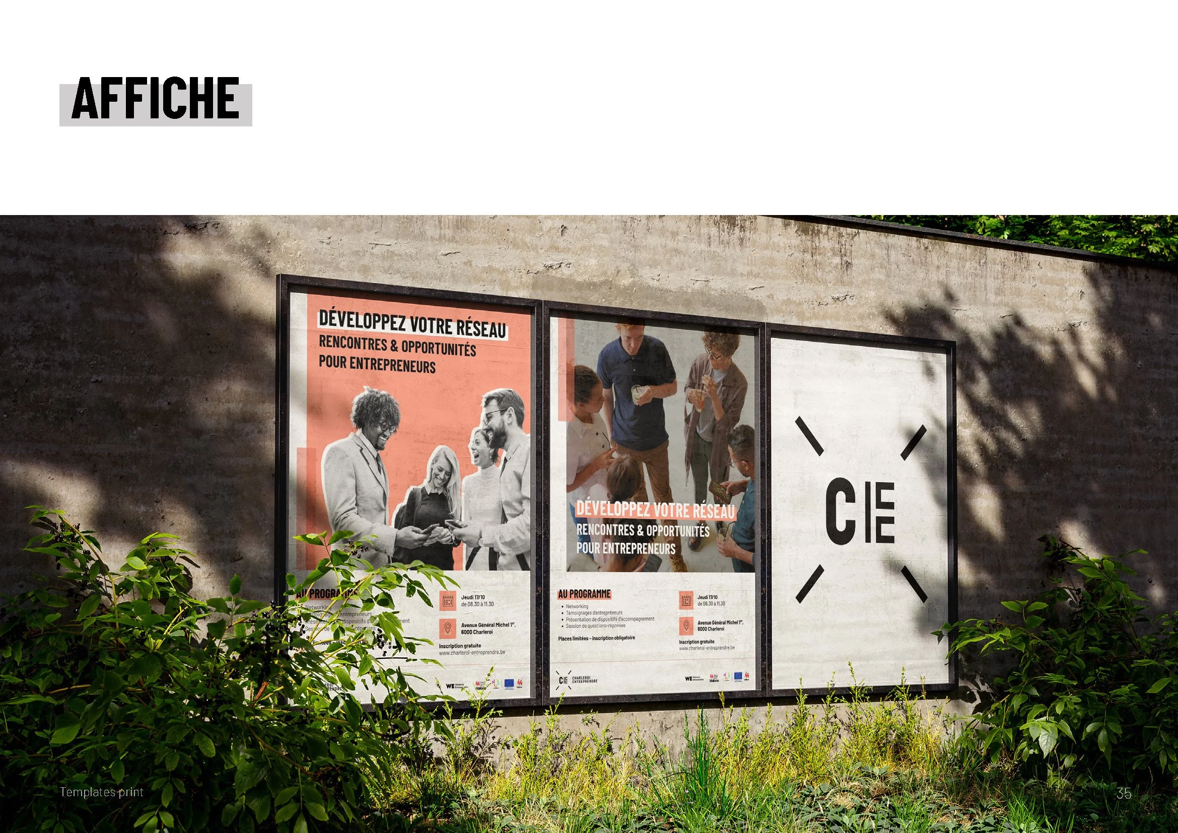 Affiche Charleroi Entreprendre déclinée depuis les templates de la nouvelle charte graphique