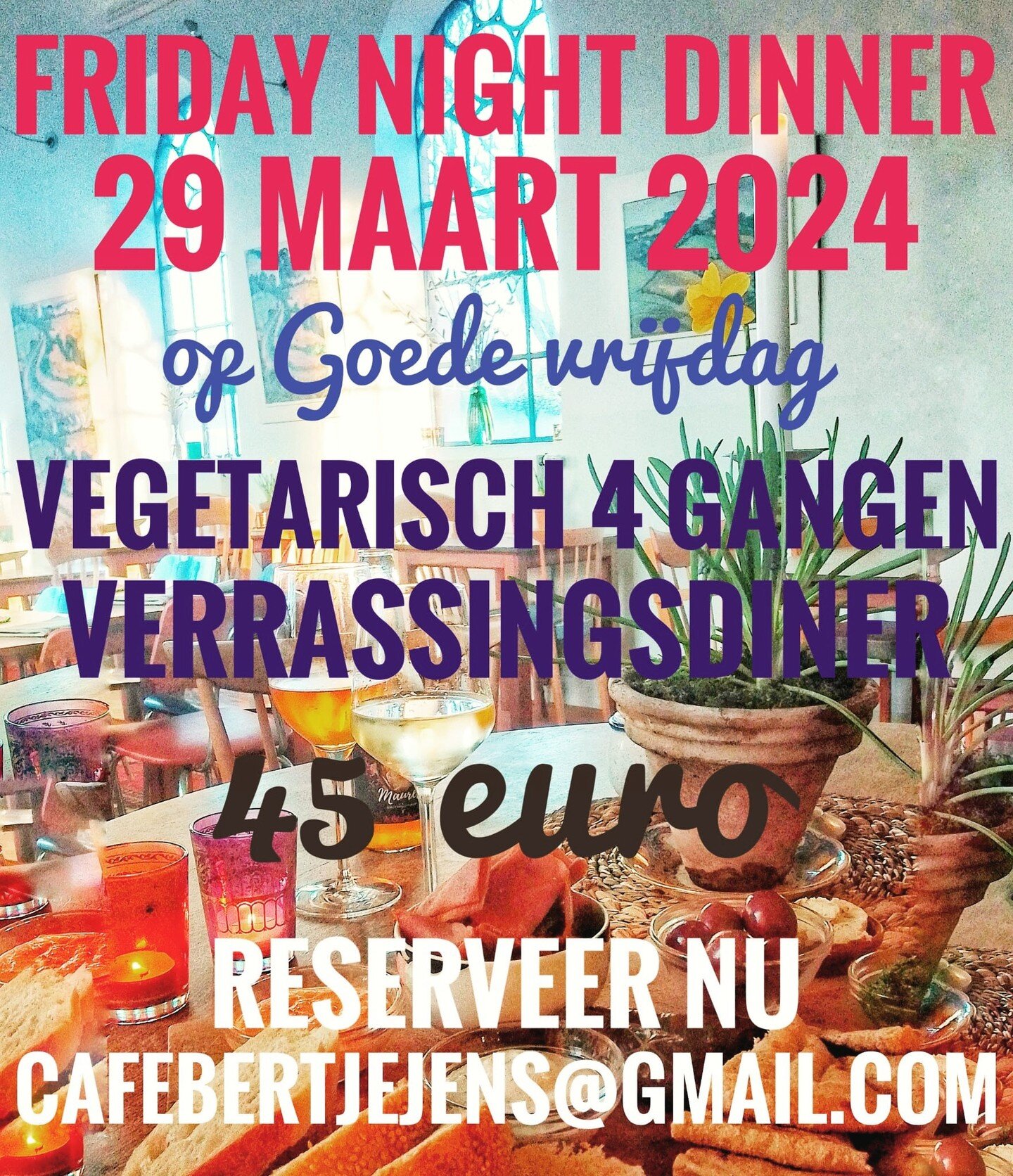 Ons eerste diner van 2024! Reserveer snel via CafeBertjeJens@gmail.com voor deze gewilde plekken. Inloop 18 uur. Eventueel met speciaal drankenarrangement cider-wijn-alcoholvrij door @ciderwinkel.nl #paasdiner #vegetarisch #Pieterburen #Pieterpad #Be