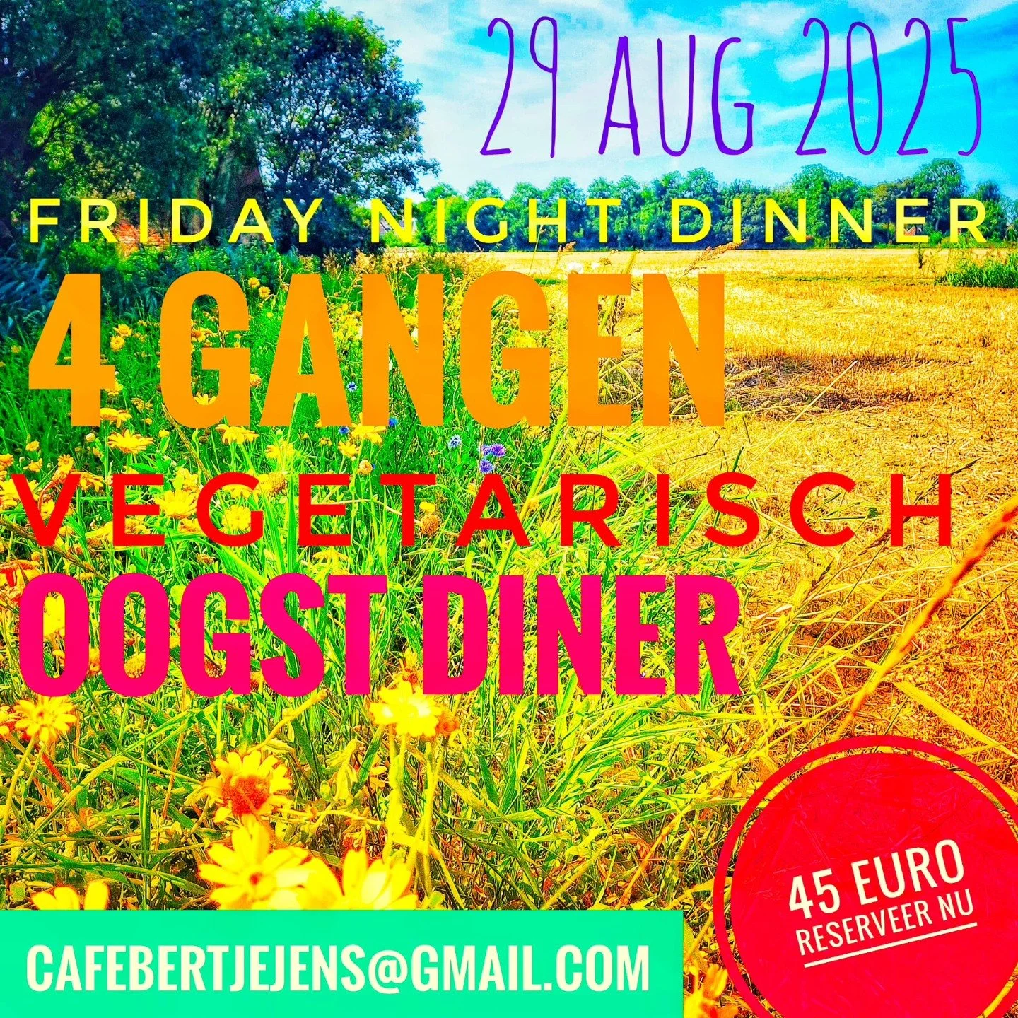 Meld je nu aan voor het speciale diner op 29 augustus!
Met heel veel lokaal geproduceerde biologische producten maken we in 4 gangen een wereldreis. Gerechten uit alle windstreken verbouwd op de Groningse klei.

Het diner is in principe vegetarisch m