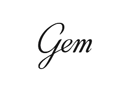 The word "Gem" written in elegant script on a black background