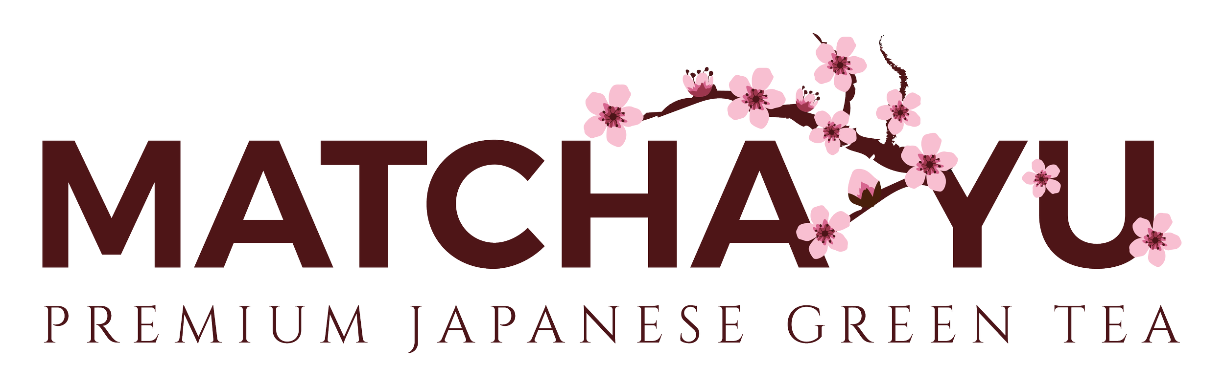 Text logo reading 'MATCHAYU' with cherry blossom branches, and smaller text below reading 'PREMIUM JAPANESE GREEN TEA'.