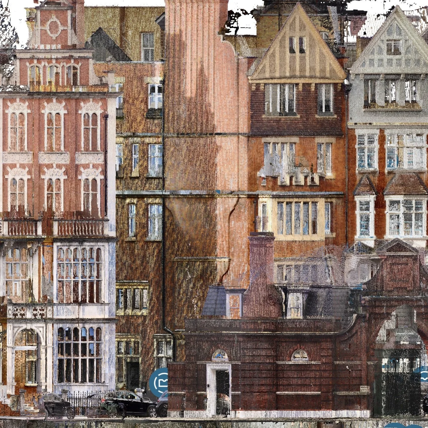 An elevation taken directly from a recent point cloud survey, capturing the layered richness of the existing fabric. Texture, proportion and ornament are recorded with forensic precision&mdash;revealing the quiet beauty embedded within the historic s