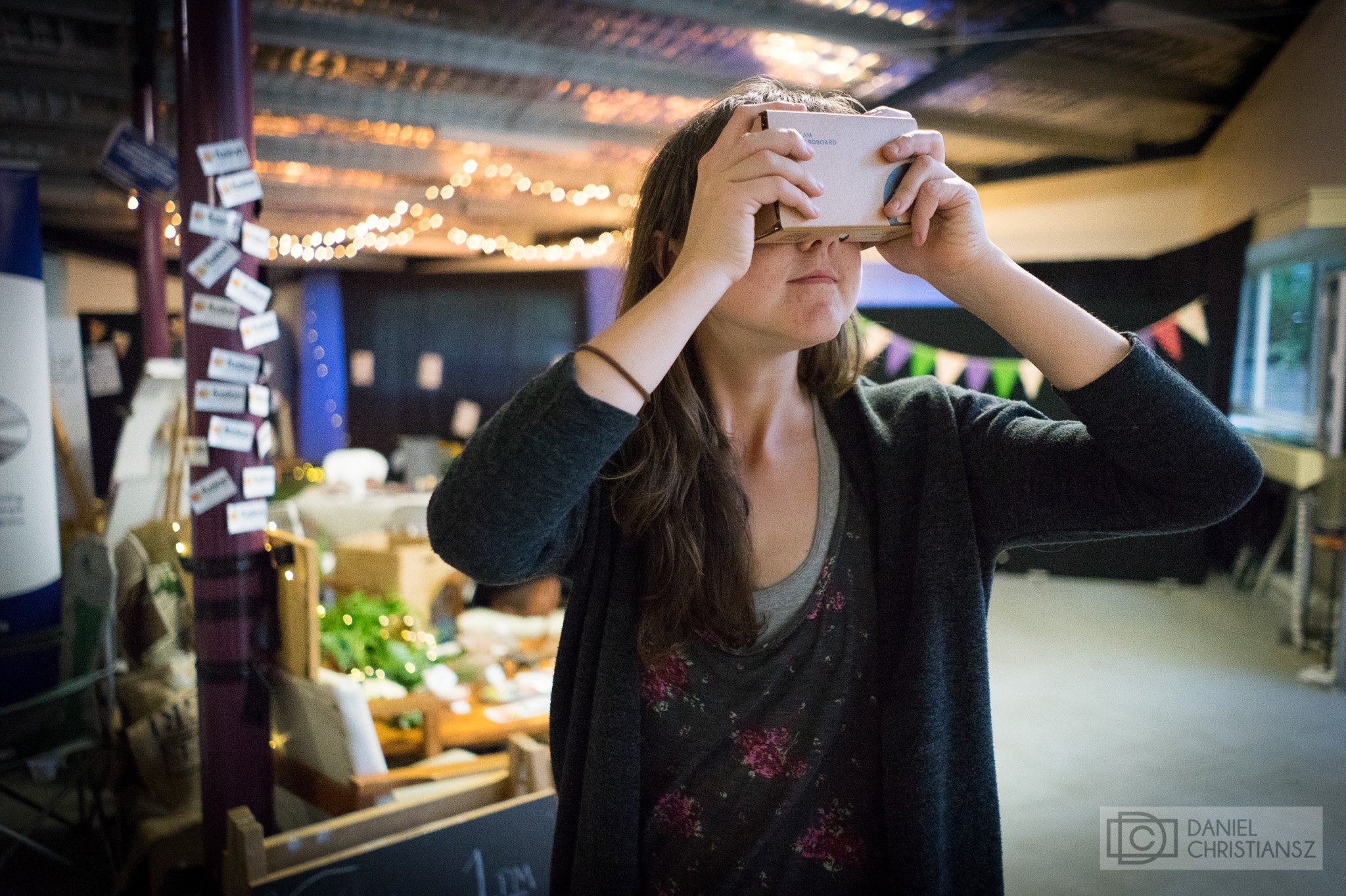 Woman with Google Cardboard Virtual Reality Headset in Melbourne