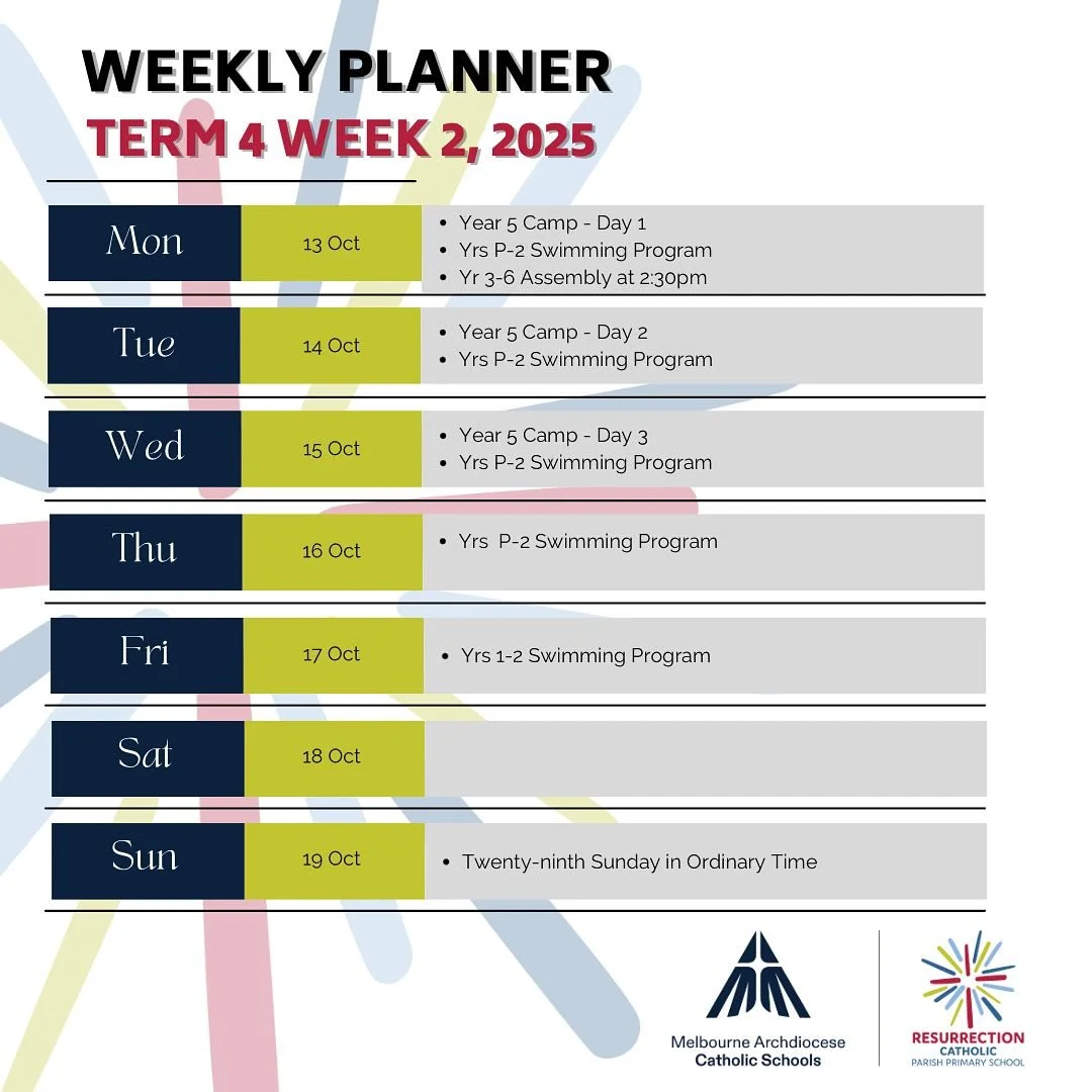 Term 4, Week 2 in a glance: Week 1 was jam packed with lots of events, and this week&rsquo;s no different! 

We wish our Year 5 students a wonderful time at camp! #resurrectionkp #melbournearchdiocesecatholicschools