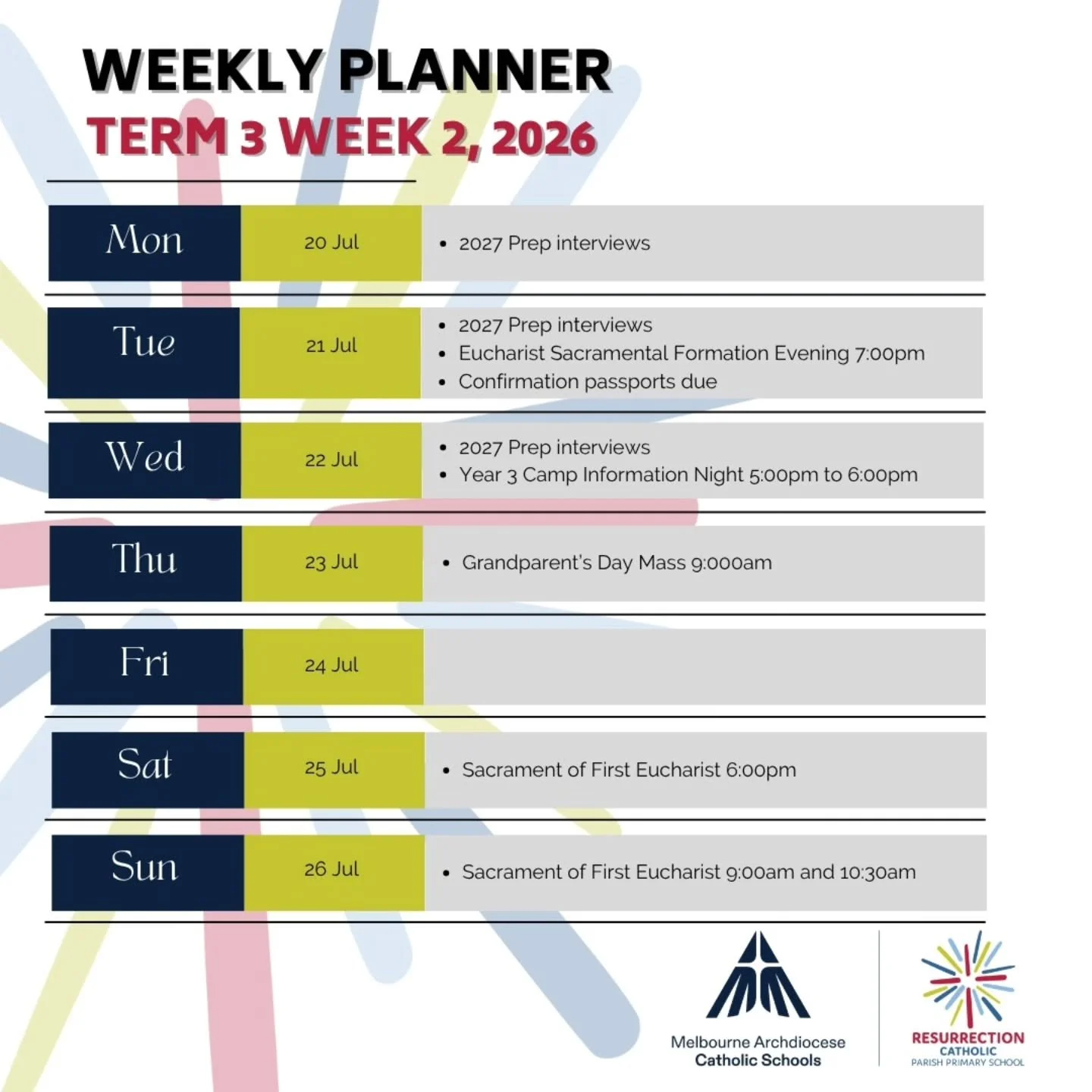 WEEK 2 &ndash; We're getting straight into it!

▫️ 2027 Prep Interviews commence as we meet with prospective families.

▫️Families preparing for their sacraments  are reminded that the Sacramental Formation Evening on Tuesday at 7:00pm is compulsory.
