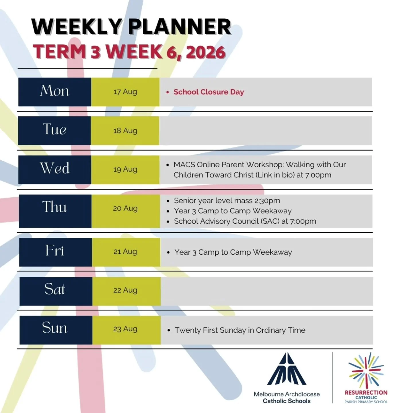 We&rsquo;re officially past the halfway mark of Term 3! 🙀

A reminder that it&rsquo;s a shorter Week 6 with Monday being a School Closure Day.

#rskingspark #resurrectionkp #melbournecatholicschools #melbournearchdiocesecatholicschools #brimbank