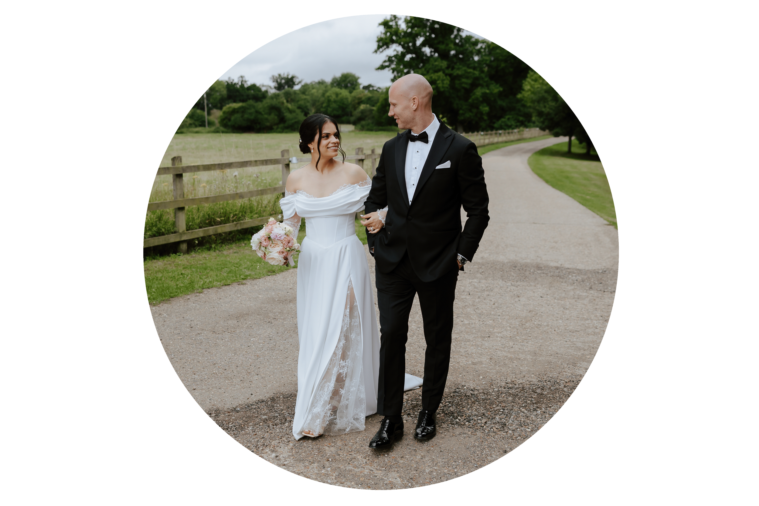 Married couple walking arm in arm