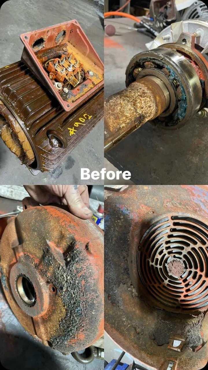 Before ➡️ After.
What a difference. 
Our guy Israel nailed it when he said: “I can get a motor that looks like it’s been recovered from the Titanic and make it look factory fresh.”
That’s Capital quality, built by hand, buil