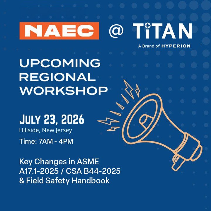 📣 @naec_est_1950 Regional Workshop

When: Thursday, July 23, 2026 | 7:00 AM &ndash; 4:00 PM
Where: Titan | 663 Ramsey Ave, Hillside, NJ
Credits: CET, CAT, NAEC Safety, QEI, NAESA, QEITF