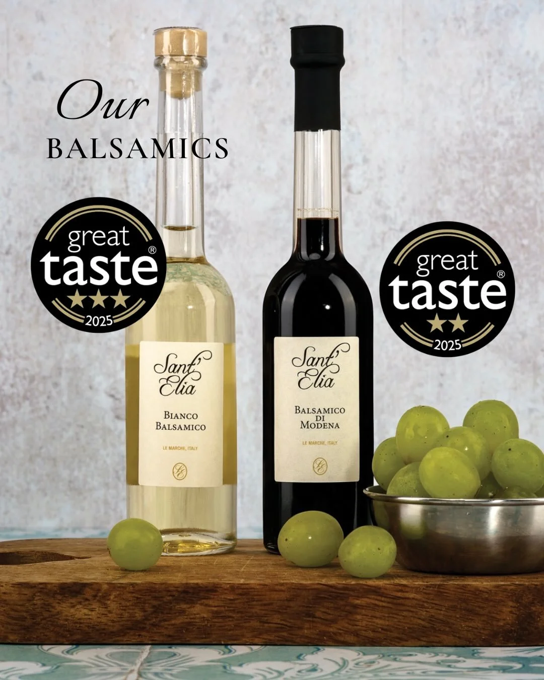 We feel privileged to have our Balsamico di Modena and Bianco Balsamico, both made by a friend in Modena, as part of our product range. We feel that these complement our Extra Virgin Olive Oil perfectly.

The Balsamico di Modena, the more traditional