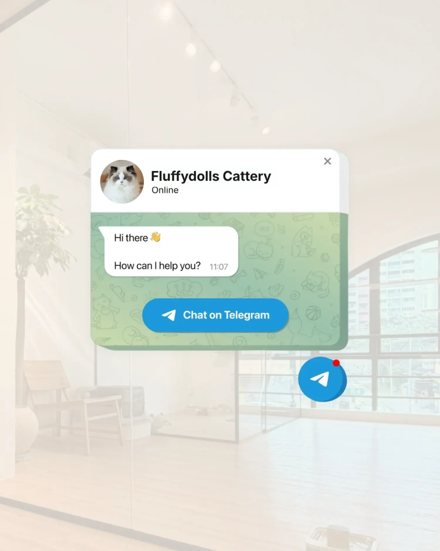 The Fluffydolls Telegram support chat, where owners can ask questions after go-home day.