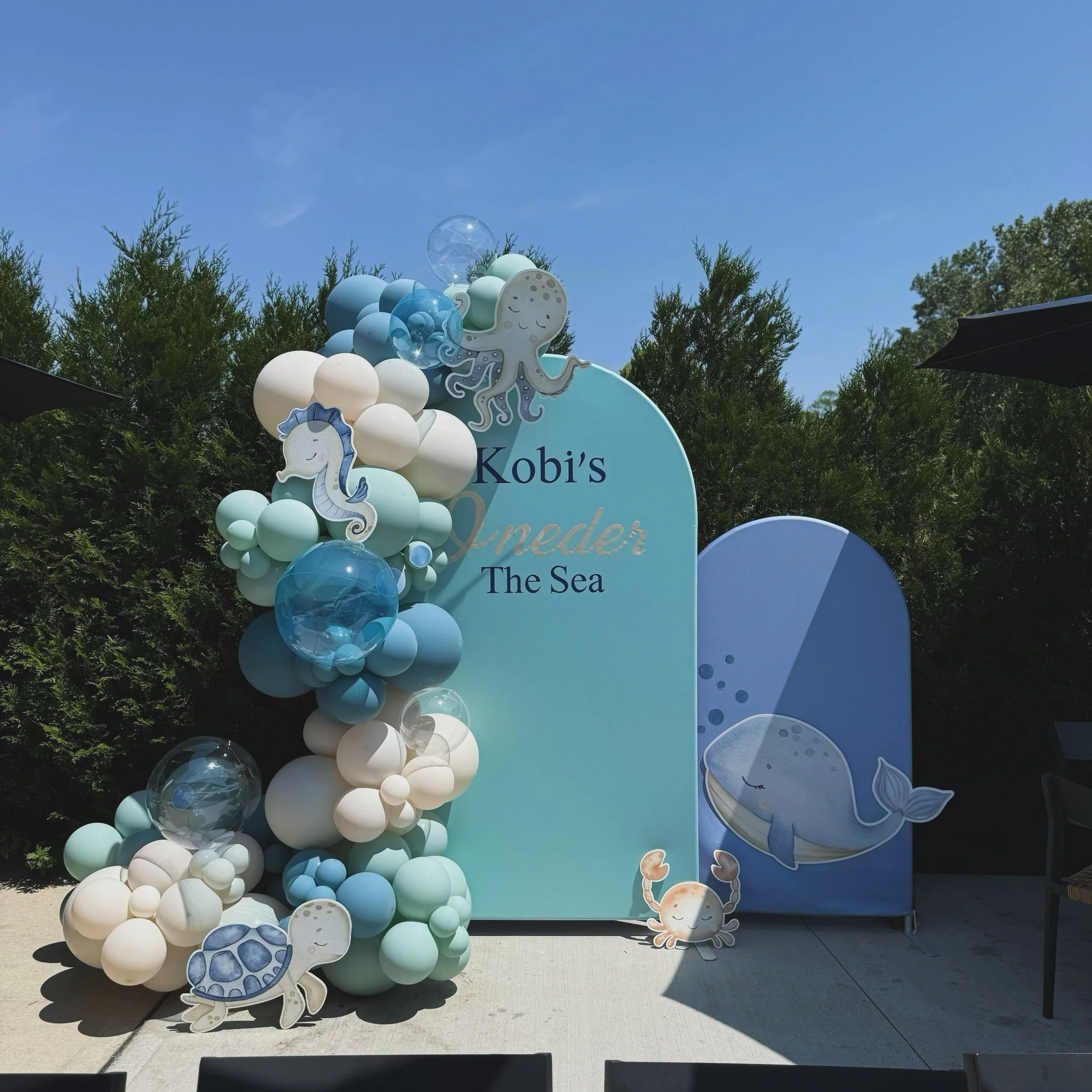 backdrop, balloons, balloon garlands, under the sea theme, milestone birthday, oneder the sea, balloon display, balloons near me