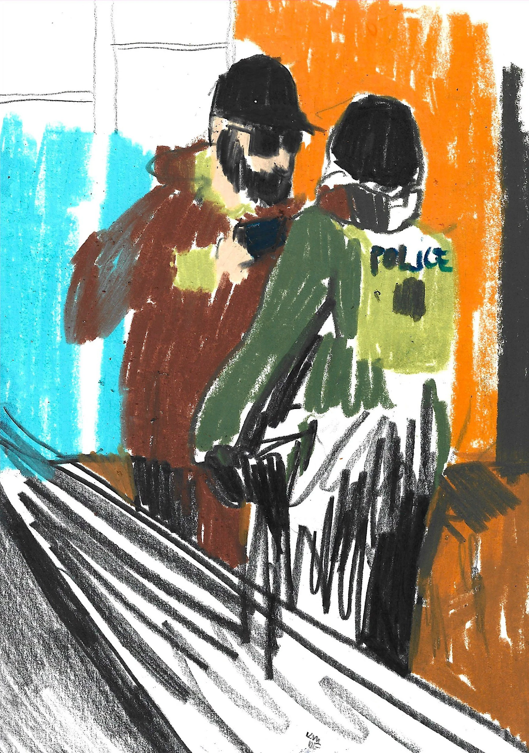 Alex Pretti Confronting an ICE agent, Karolina Dema, Wax Pastel on Paper, 14.8 x 21cm, 29/01/2026 © Demo Dema