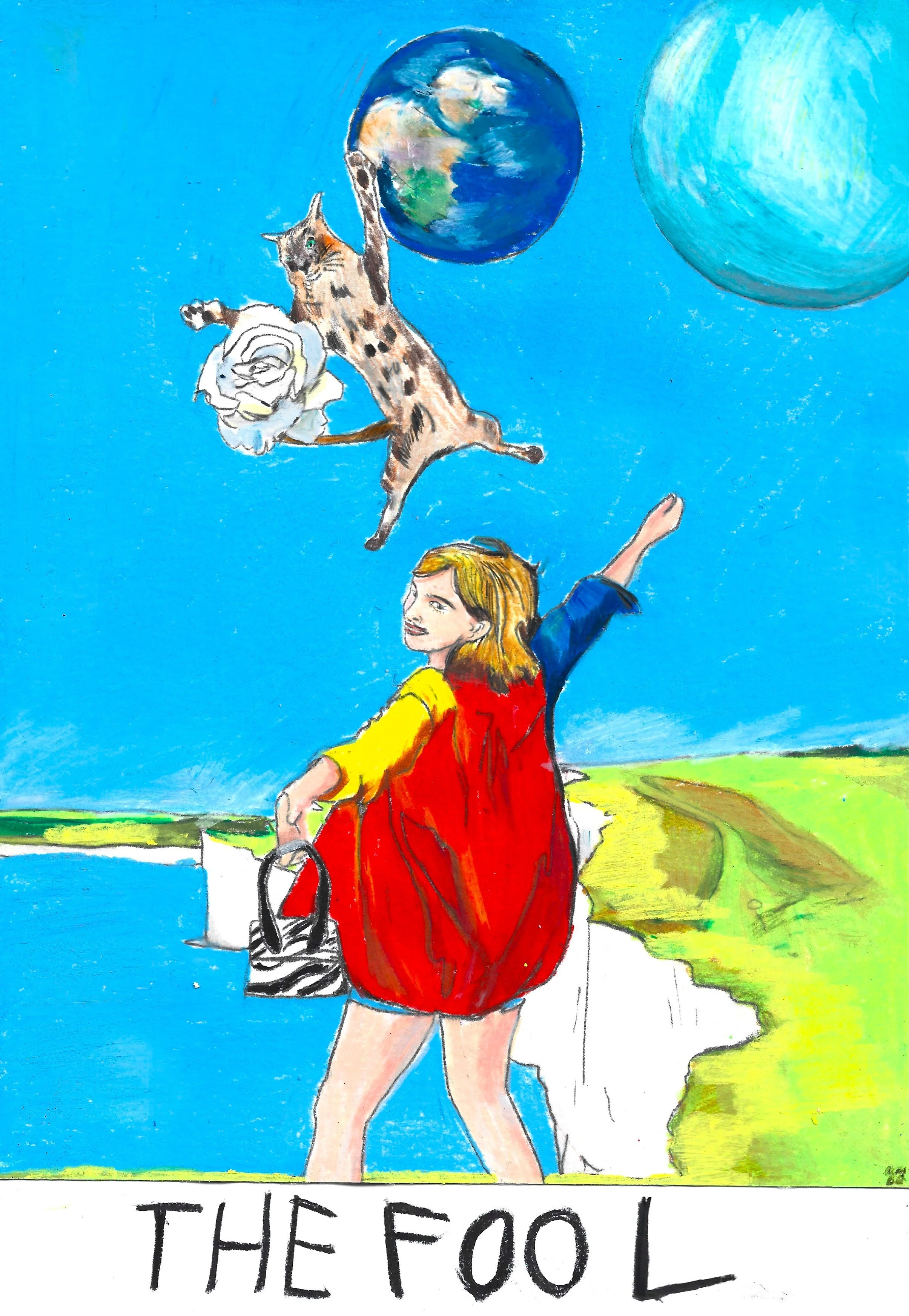 The Fool, Karolina Dema, Colour Pencil, Collage and Wax Pastel on Paper, 21 x 29.7cm,  2024  ©Demo Dema