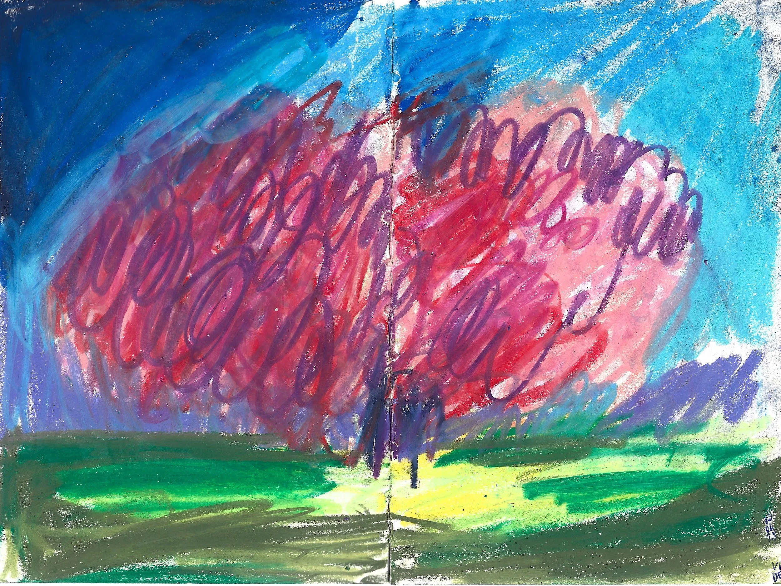 Cherry Blossom, Virgile Demo, Wax Pastel on Sketchbook (A5), 2025 ©Demo Dema