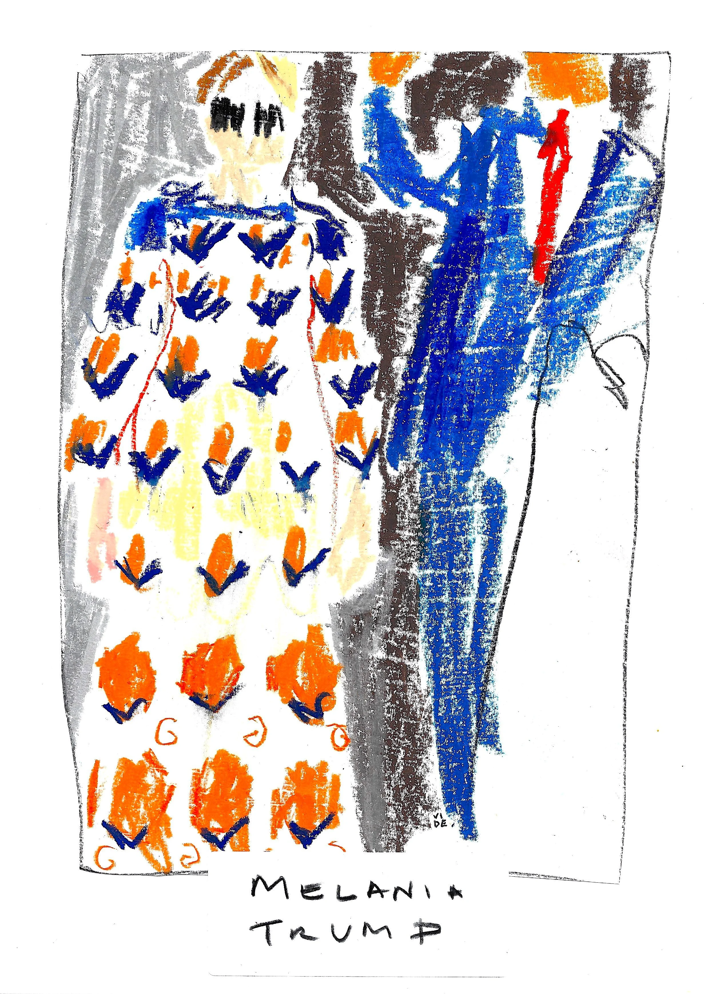 Melania Trump, by Virgile Demo, colour pencil and wax pastel on paper, 21 x 29.7 cm, 2021 ©Demo Dema