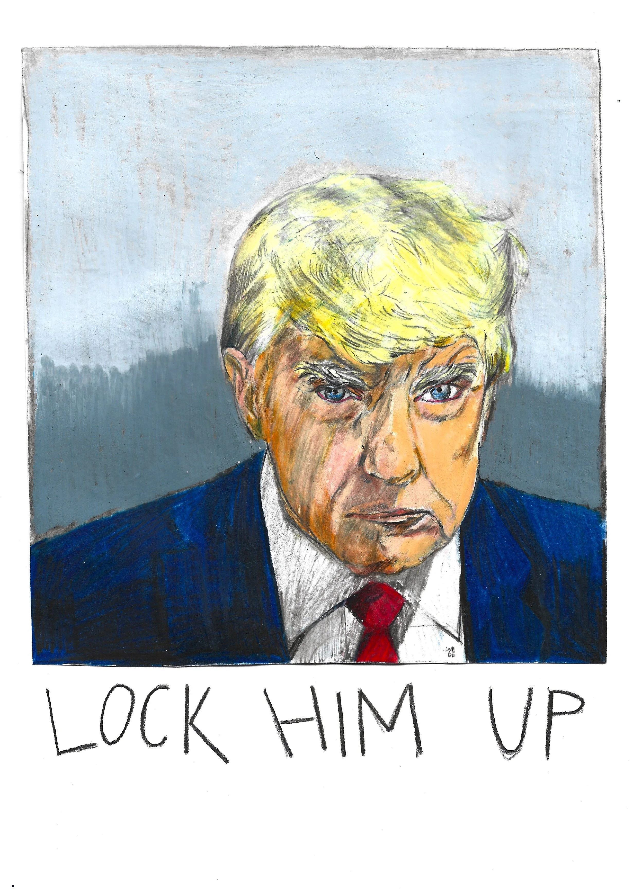 LOCK HIM UP, Karolina Dema, Colour Pencil and Wax Pastel on Paper, 21 x 29.7 cm, 2025 ©Demo Dema