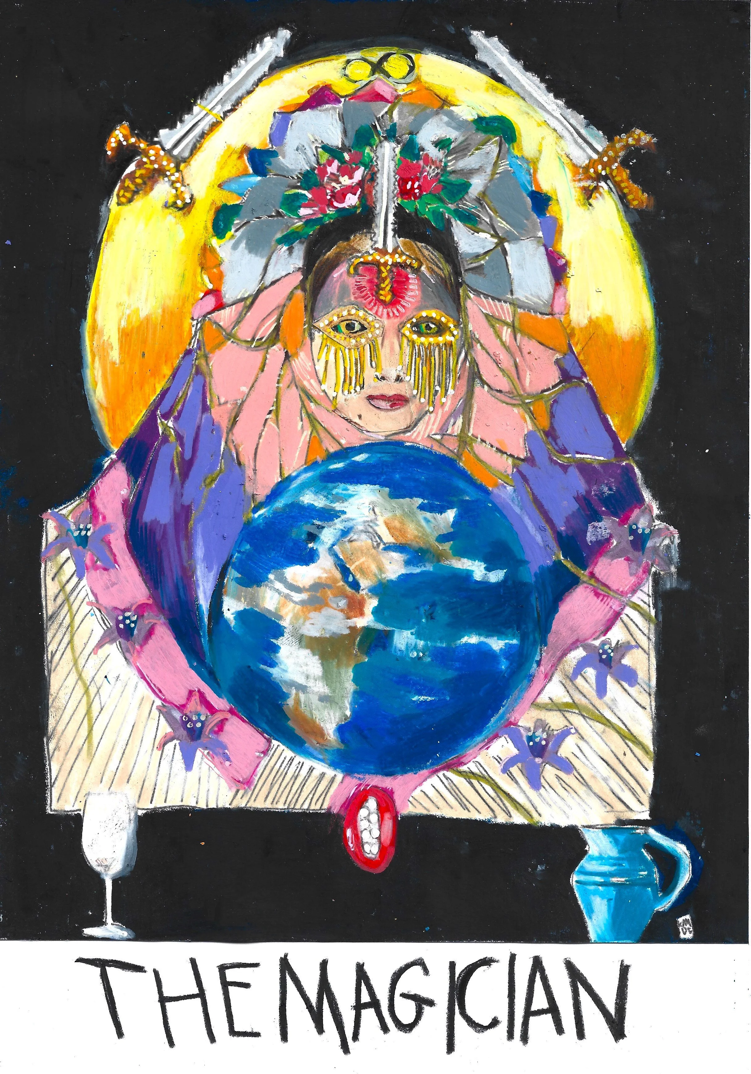 The Magician, Karolina Dema, Colour Pencil, Wax Pastel and Marker on Paper, 21 x 29.7cm,  2024  ©Demo Dema