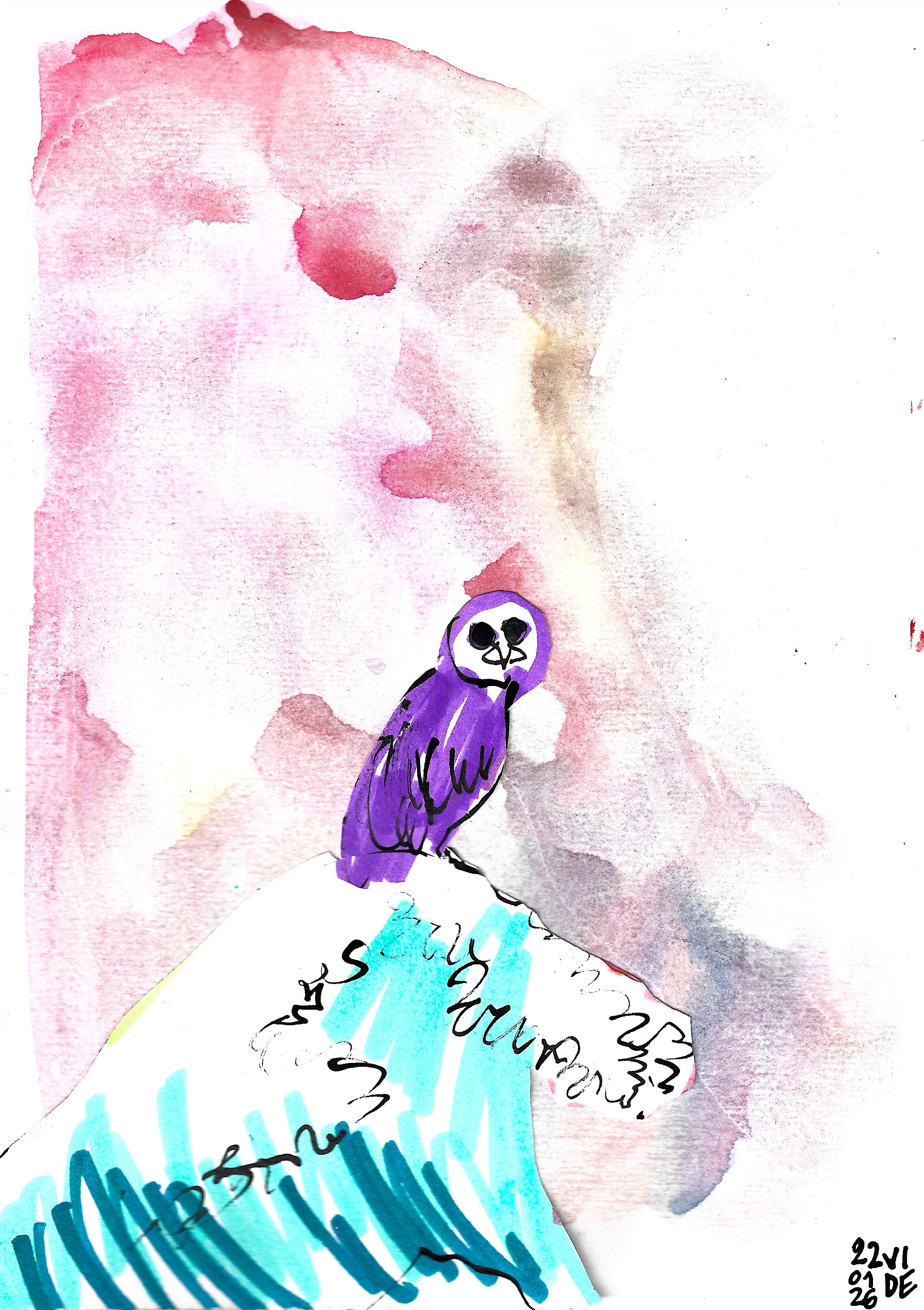 The Sign, Virgile Demo, Watercolour, Ink, Felt-Tip Pen and Cut-Out on Paper, 21 x 29.7cm, 22/01/2026 © Demo Dema