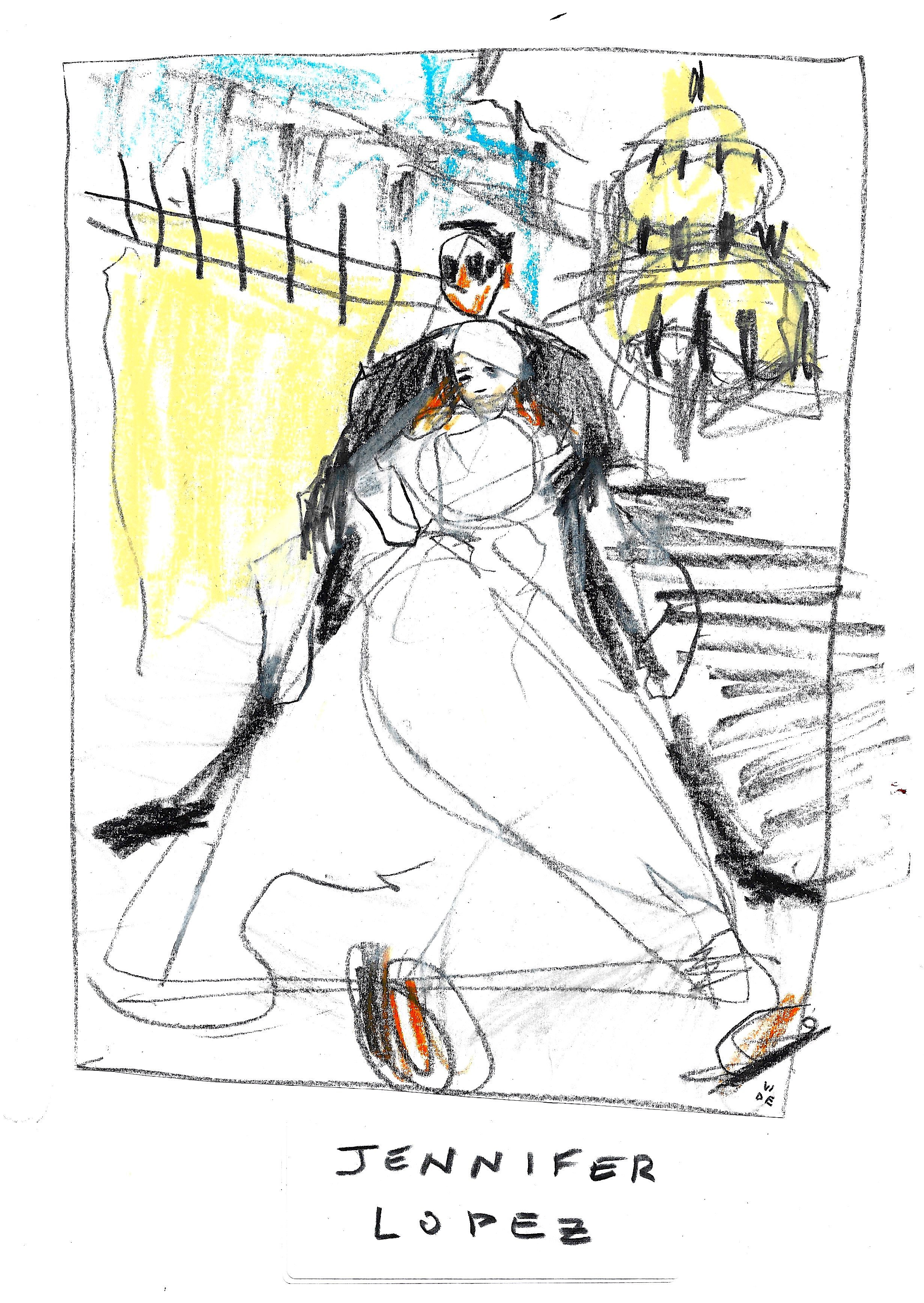 J Lo, by Virgile Demoustier, black pencil & wax pastel on paper (250g), 21 x 29.7 cm, 2021 ©Demo Dema