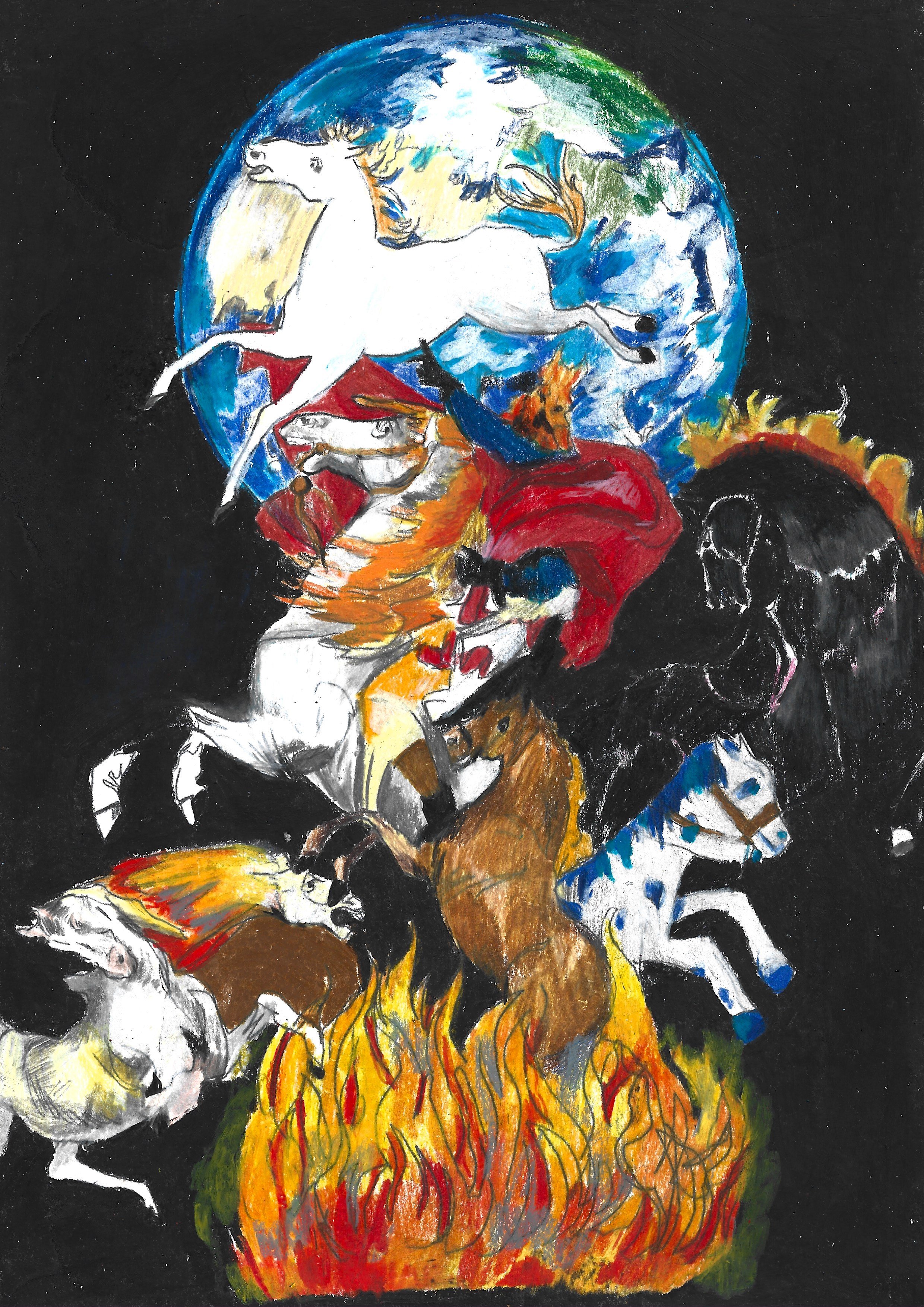 Fire Horse: The Earth, Karolina Dema, Colour Pencil and Wax Pastel, 21 x 29.7cm, 2026 ©Demo Dema