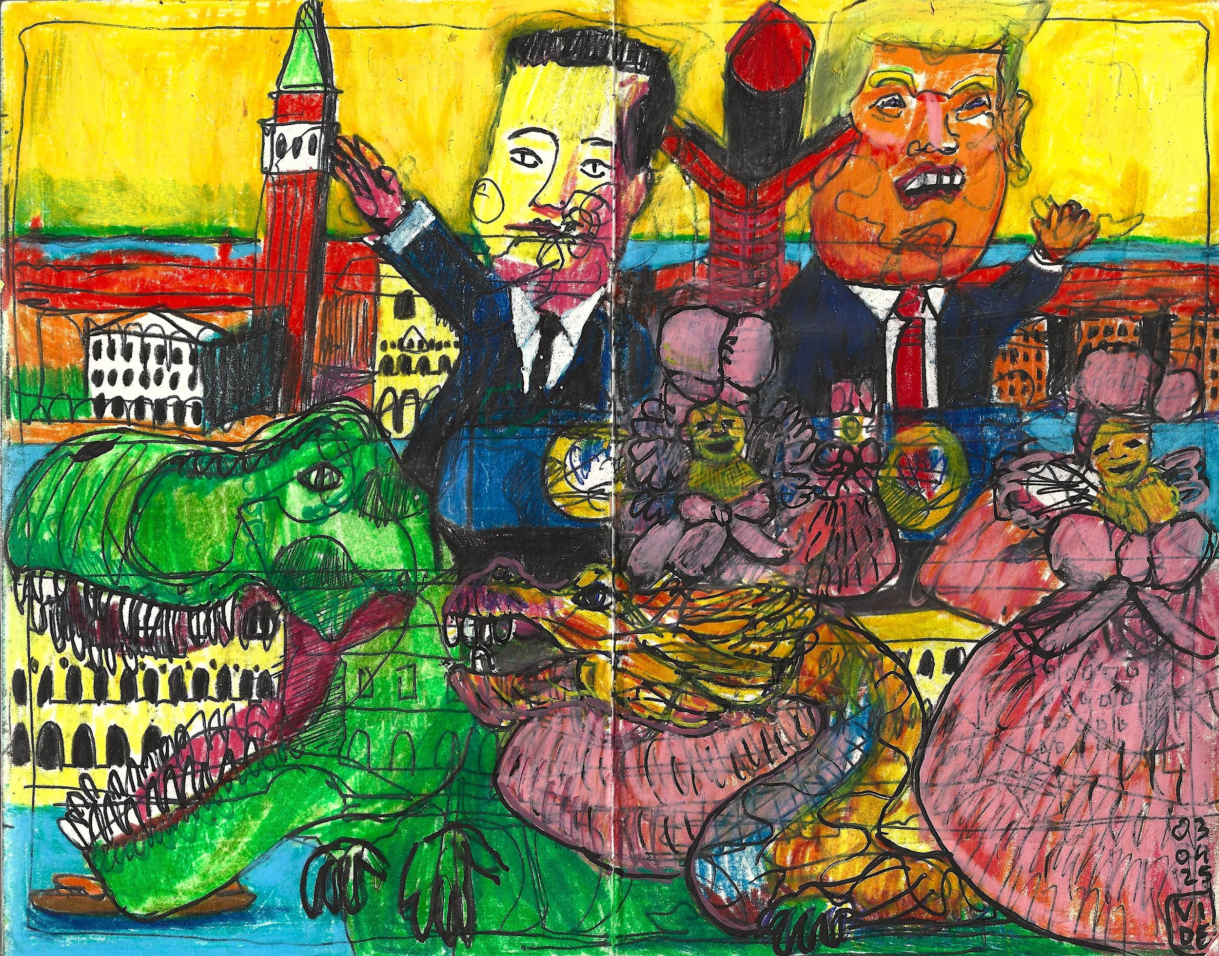 Mardi Gras 2025  (04/03), Virgile Demo, Colour Pencil & Pen on Sketchbook (A5), 2025 ©Demo Dema