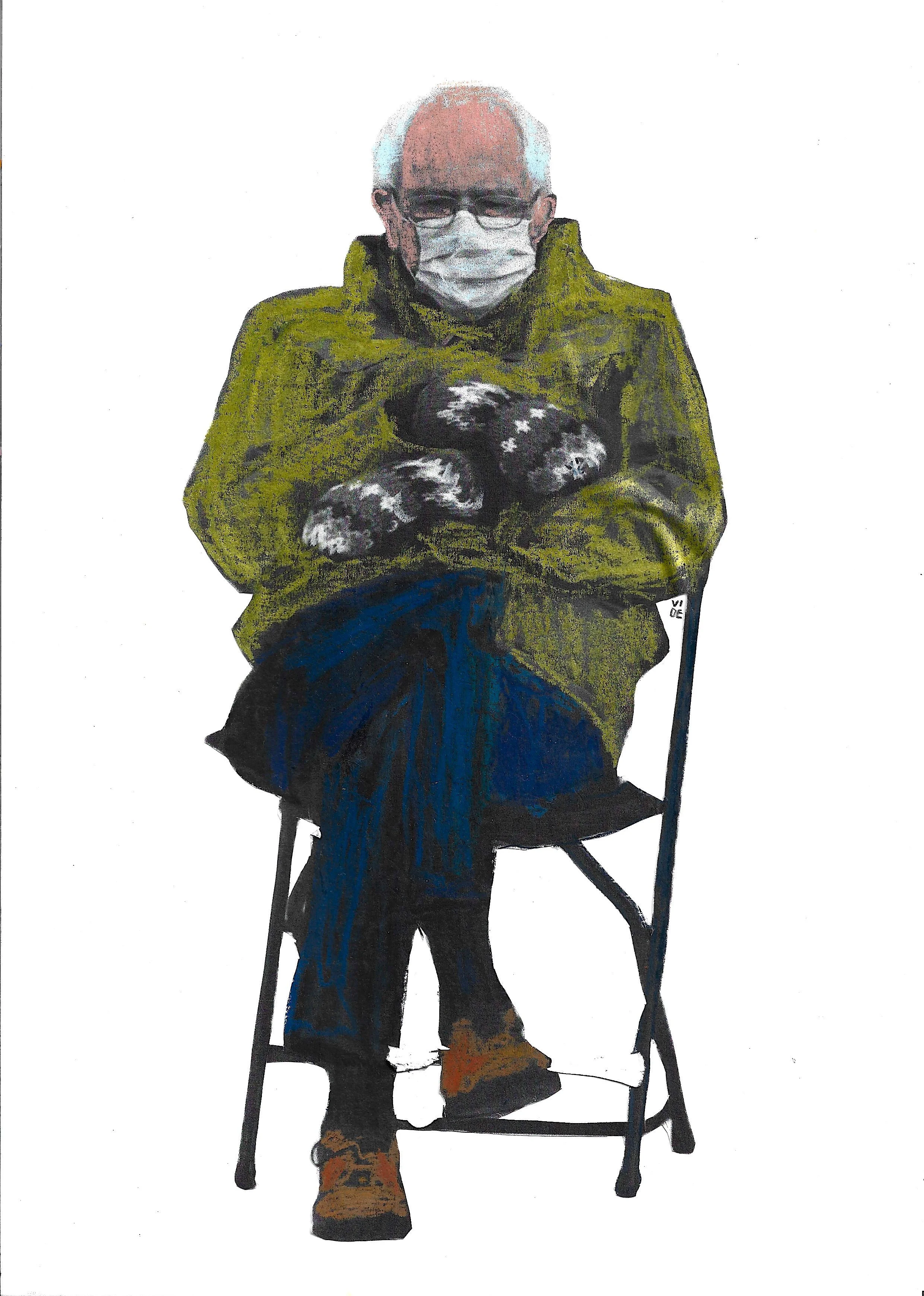 Bernie Sanders, by Virgile Demo, wax pastel on cut out on paper (250g), 21 x 29.7cm, 2021 ©Demo Dema
