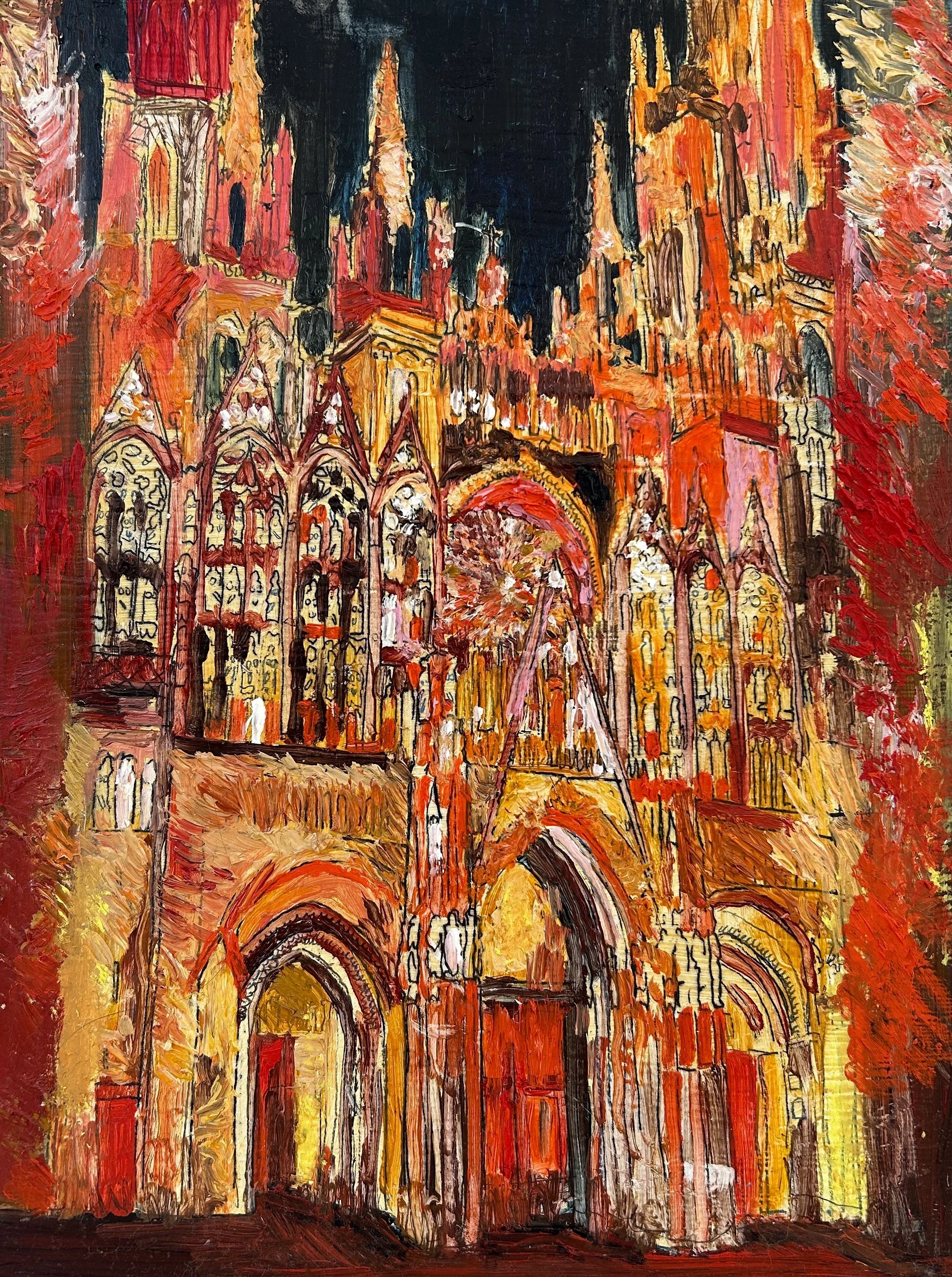 After Monet: Rouen on Fire,  Karolina Dema: Central Panel 26cm x 34cm, Oil Paint on Wooden Panel, 2025