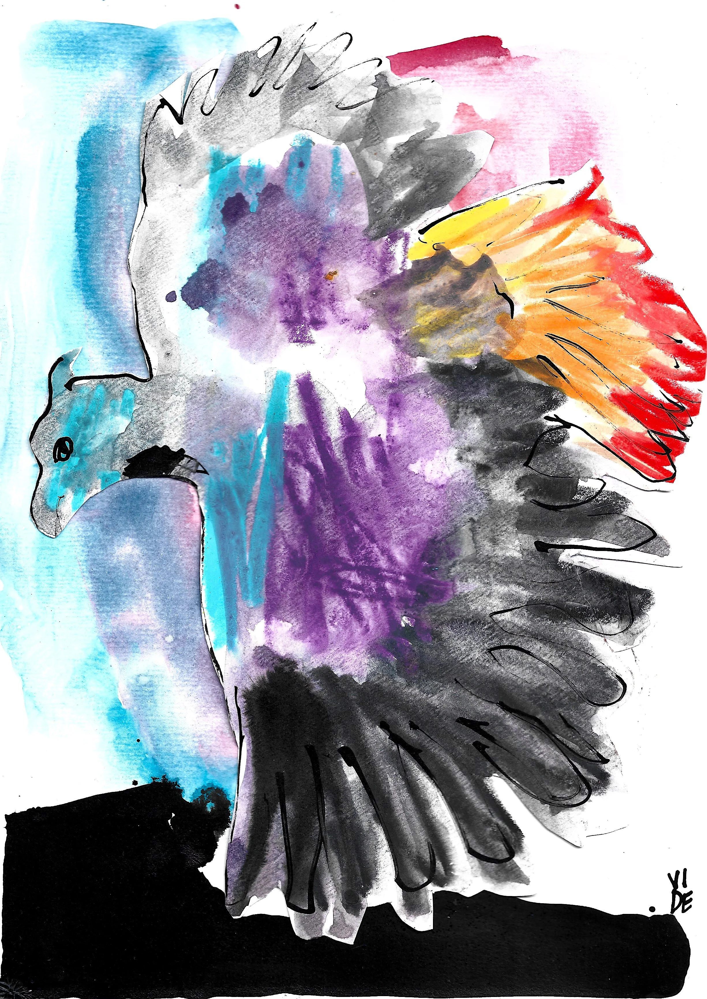 Oiseau de Feu, Virgile Demo, Pastel, Ink and Cut-Out on Paper, 21 x 29.7cm, 22/01/2026 © Demo Dema