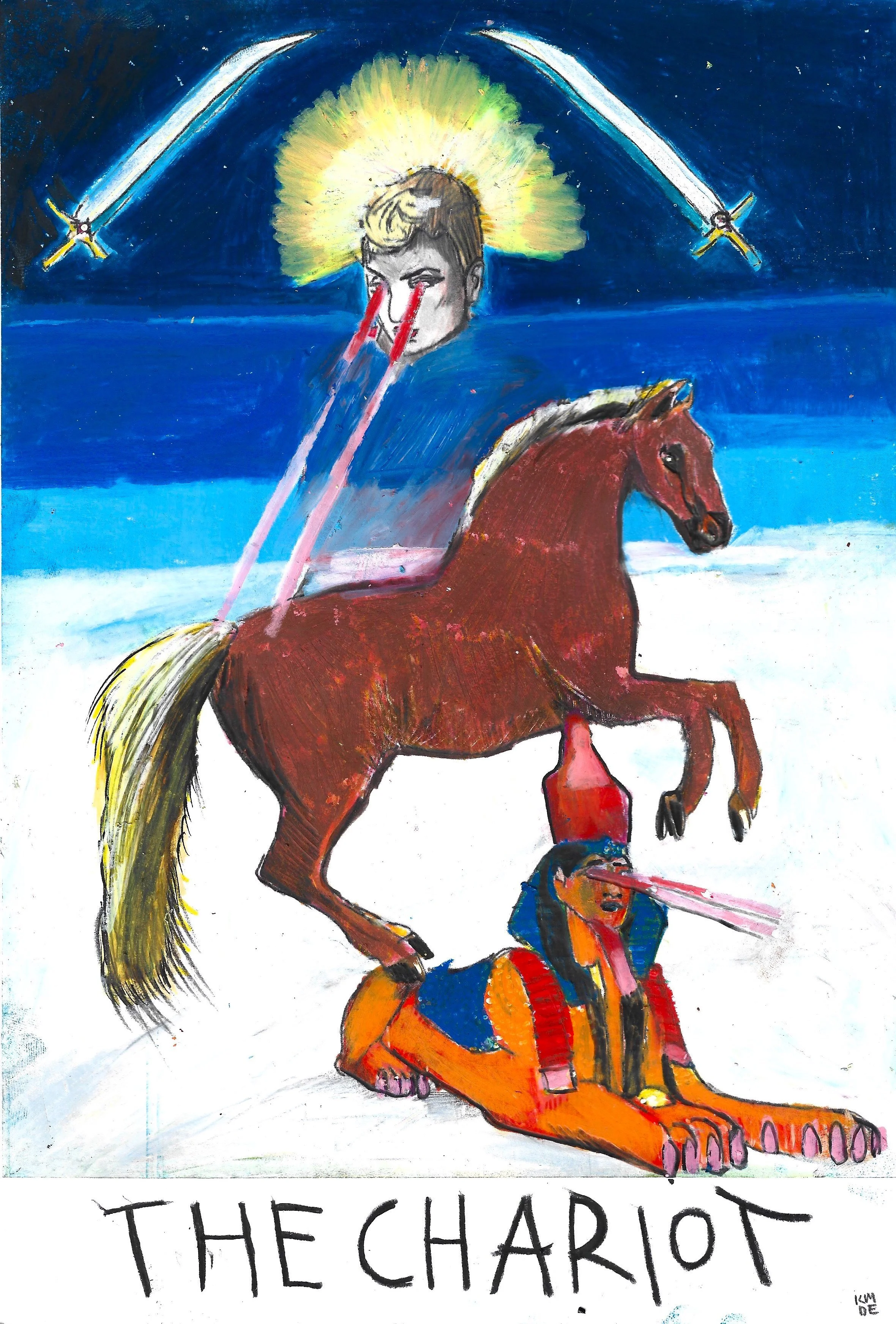 The Chariot, Karolina Dema, Colour Pencil, Wax Pastel and Marker on Paper, 21 x 29.7cm,  2024  ©Demo Dema