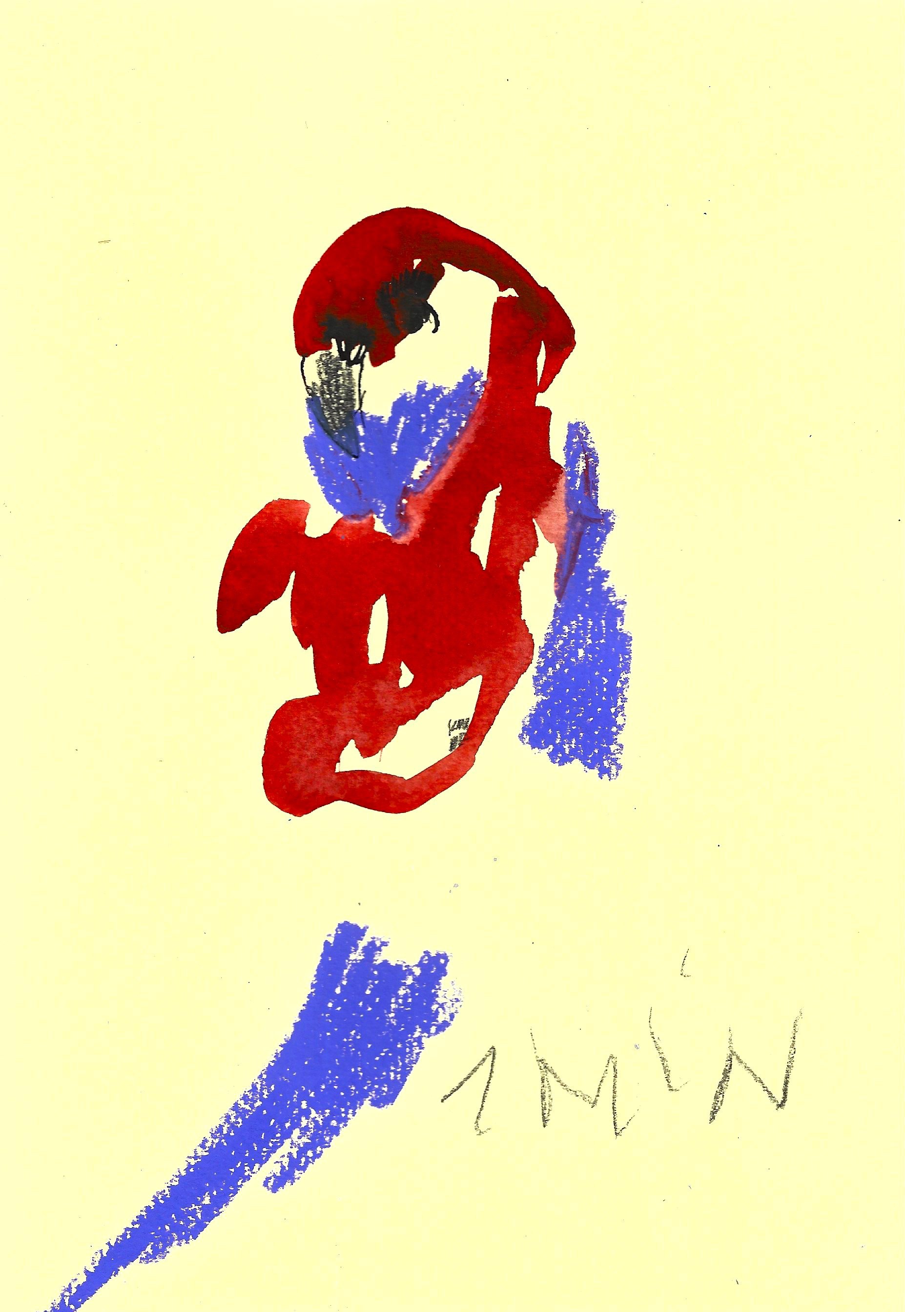 Red Parrot, Karolina Dema, Inks and Wax Pastel on A4 Paper, 2025 © Demo Dema
- From our Thursday 15 May BIRDS painting workshop (SS 1/9)