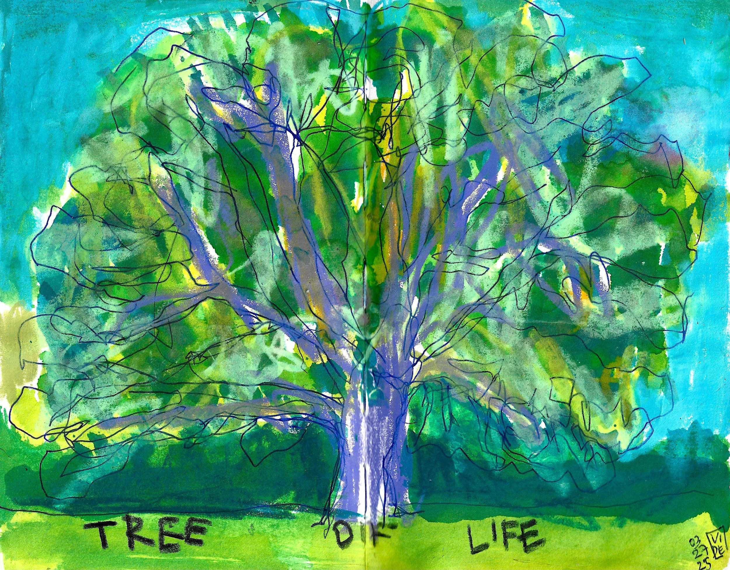 Tree of Life (27/03/2025), Virgile Demo, Ball Pen, Wax Pastel & Ink on Sketchbook (A5), 2025 ©Demo Dema