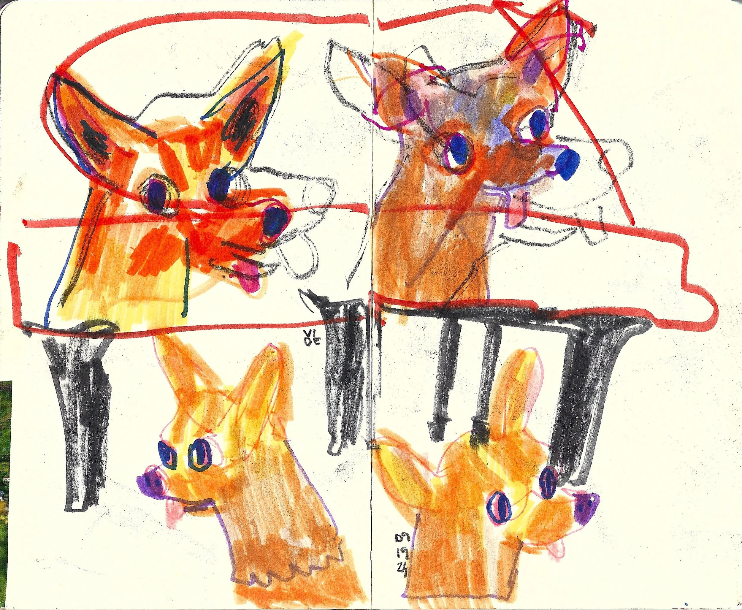 Chihuahua & Red Piano, Virgile Demo, Felt-tip Pen & Colour Pencil, 19/09/2024
©Demo Dema